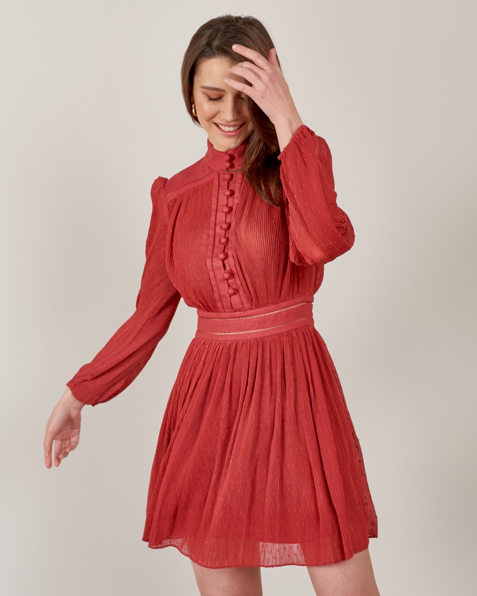 Mini dress with a waist accent, Bordeaux