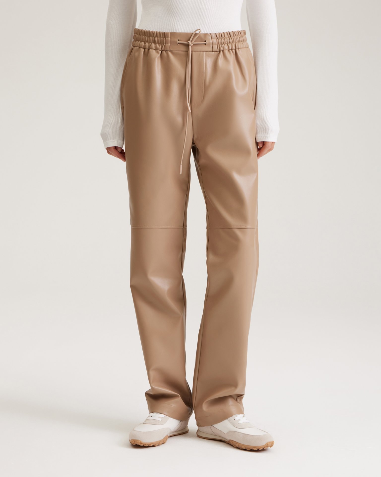 Coffee-coloured faux leather trousers, Beige — photo 6