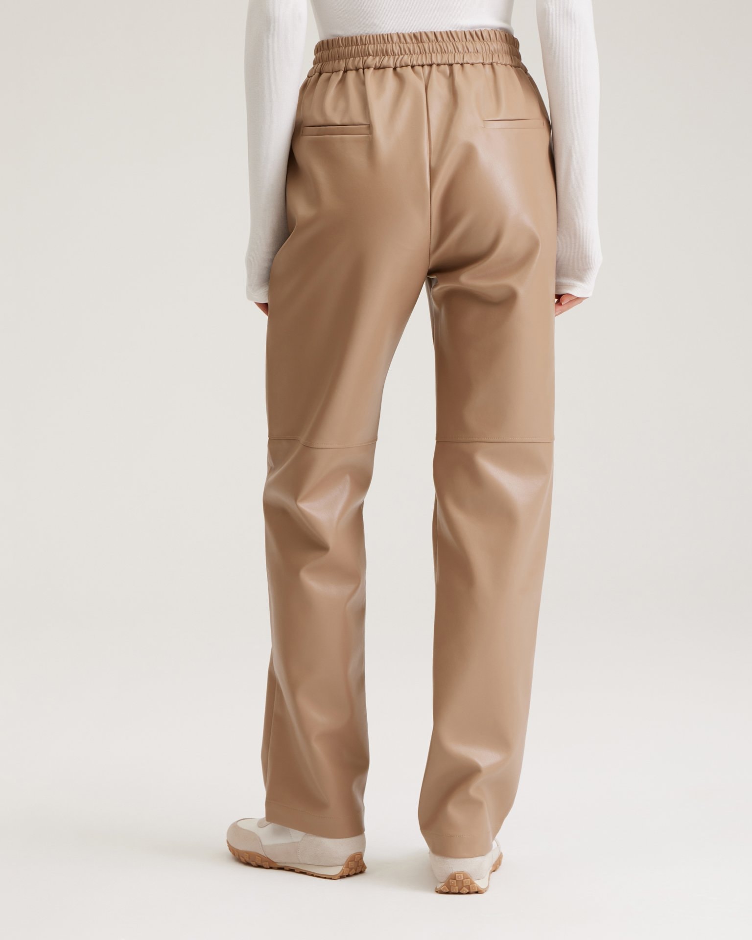 Coffee-coloured faux leather trousers, Beige — photo 7