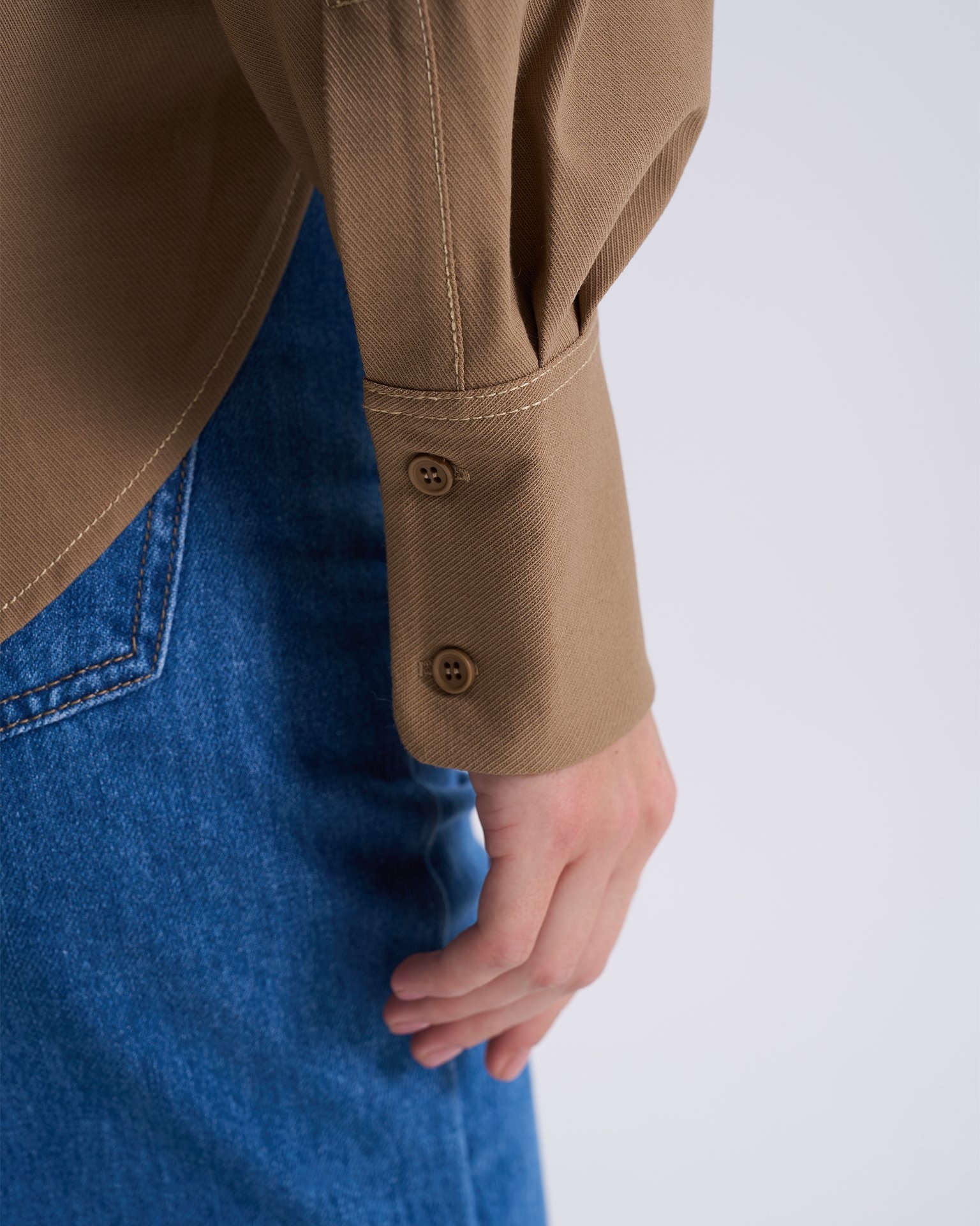 Shirt with hidden buttons, Dark Beige — photo 7