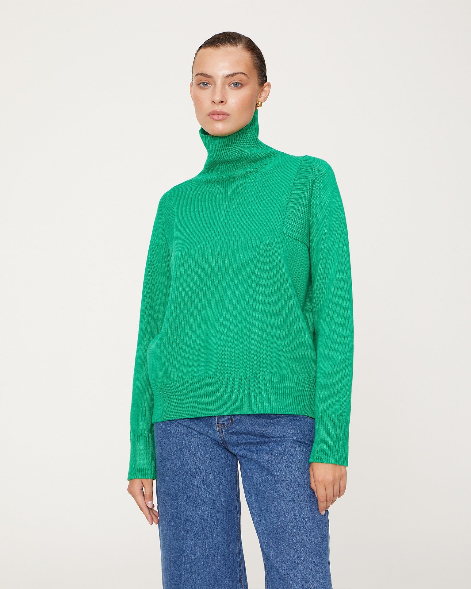 Basic turtleneck jumper in green, Green