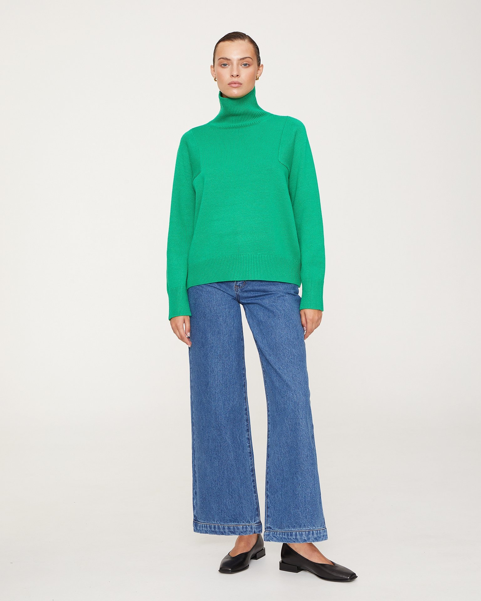 Basic turtleneck jumper in green, Green — photo 3