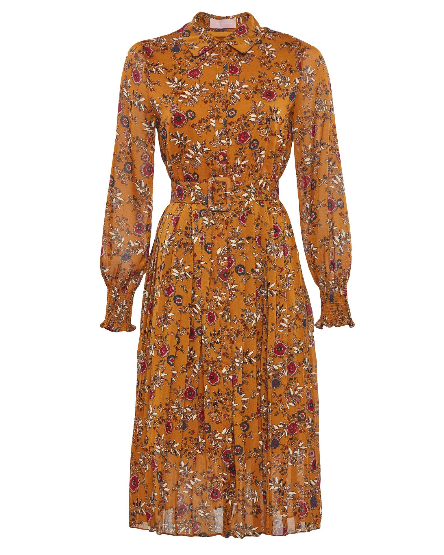Flowing dress with a collar, Yellow — photo 6