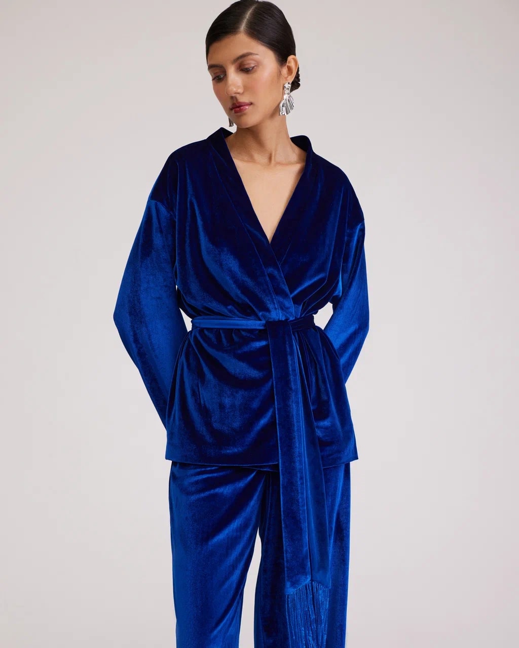 Blue velvet trousers, Navy blue — photo 3