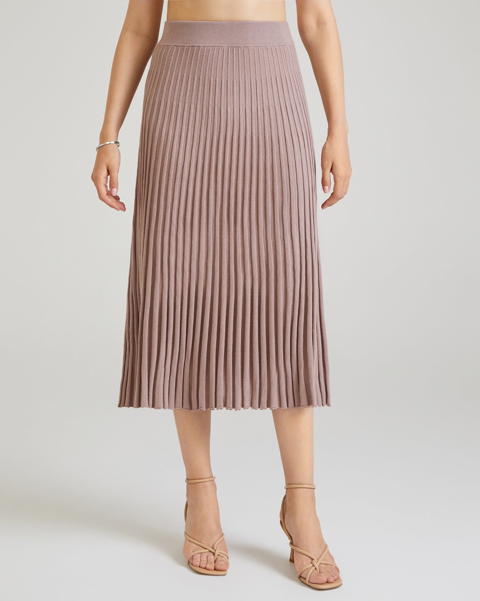 Powder pink pleated midi skirt, Powder Pink — photo 4