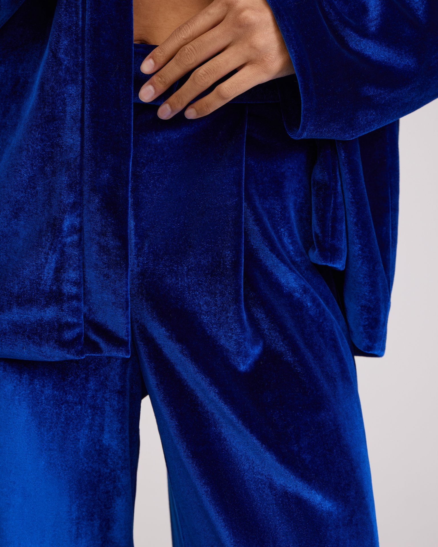 Blue velvet trousers, Navy blue — photo 7