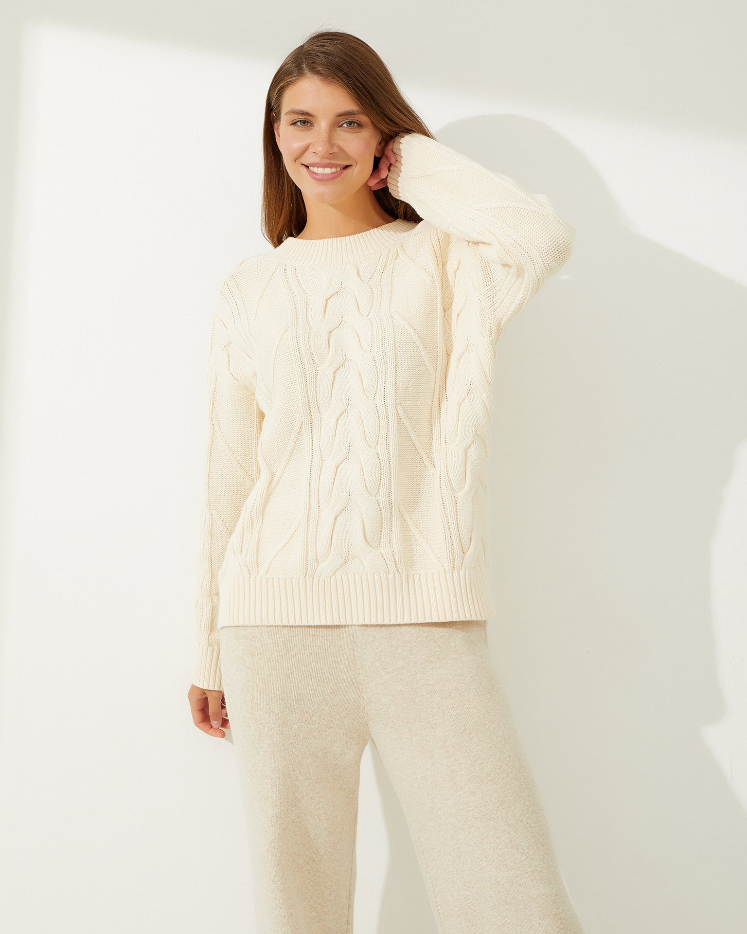 100% Cotton Sweater, Milky — photo 5