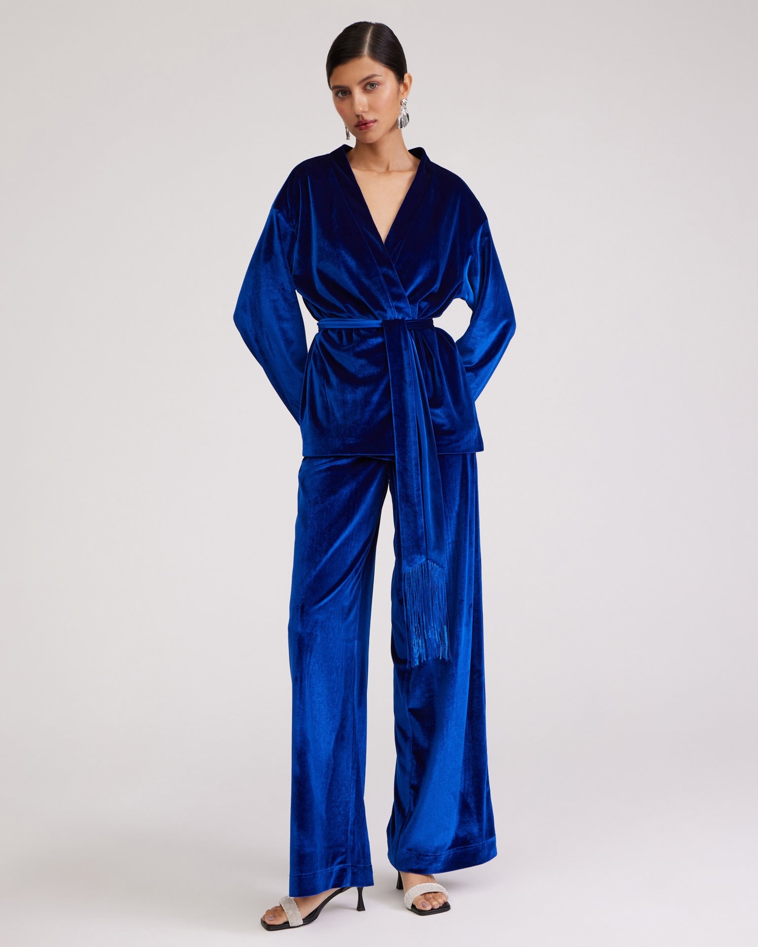 Blue velvet trousers, Navy blue — photo 2