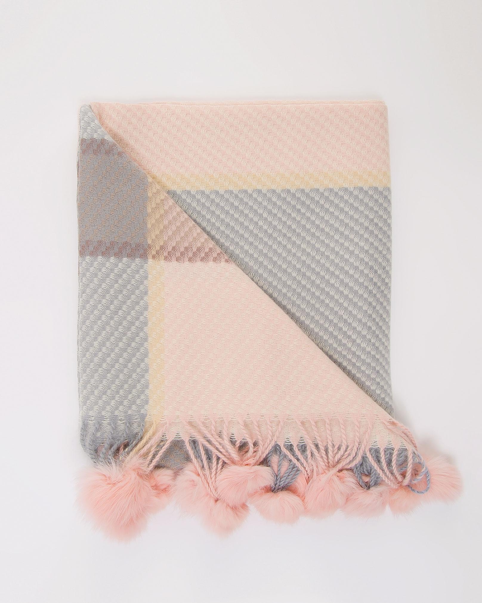 Scarf with pom-poms on the tassels, Pink — photo 2