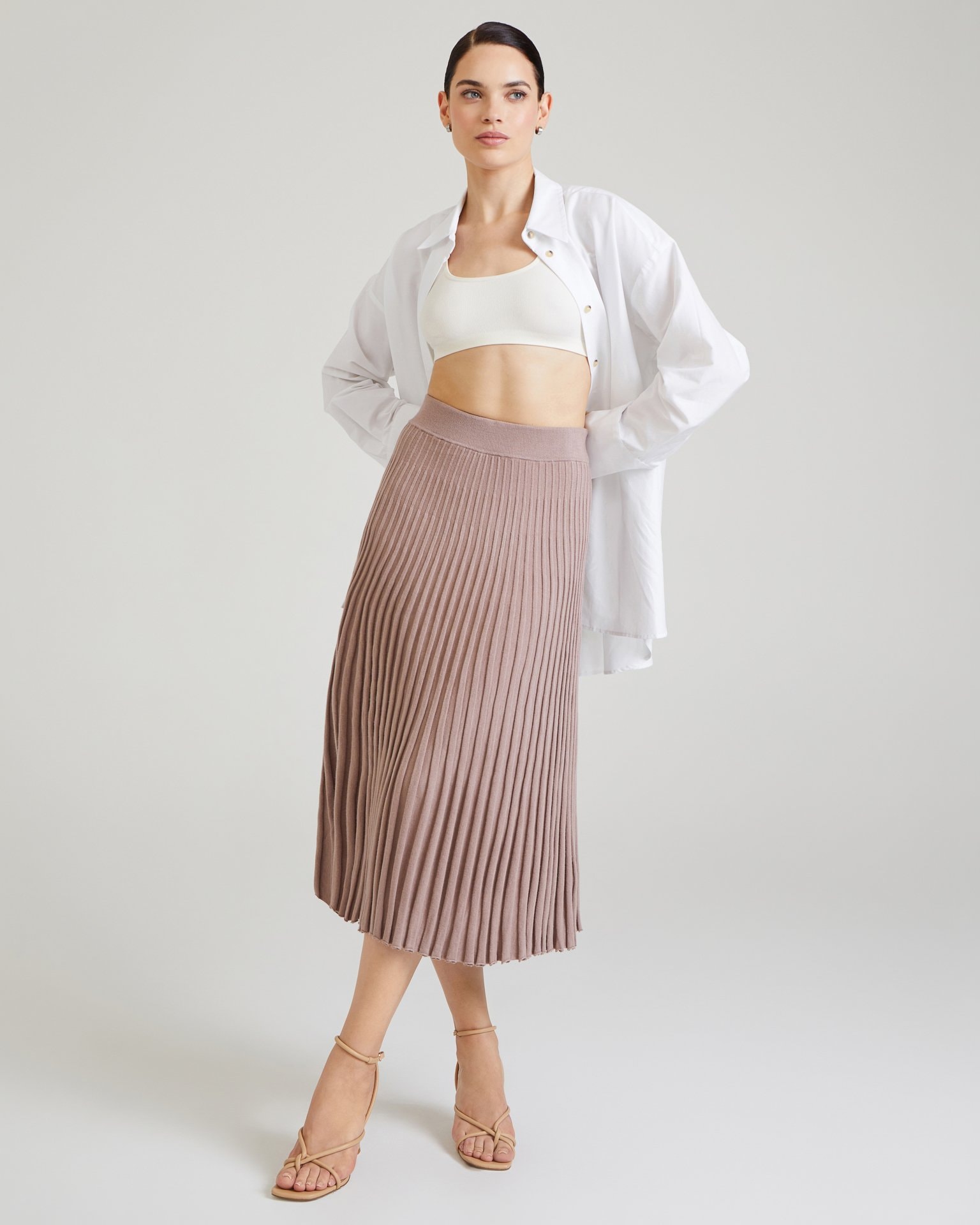 Powder pink pleated midi skirt, Powder Pink