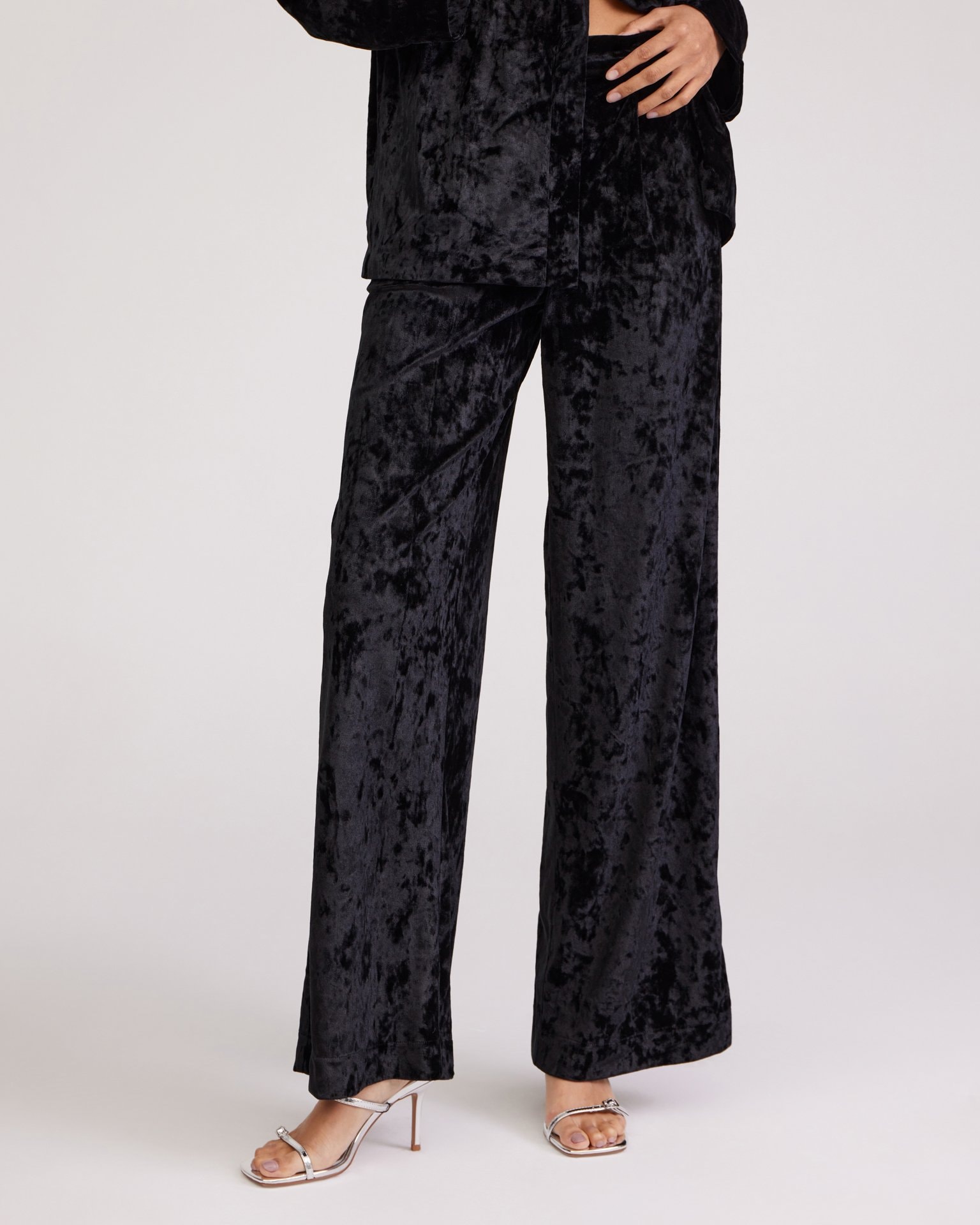 Black velvet trousers, Black — photo 5