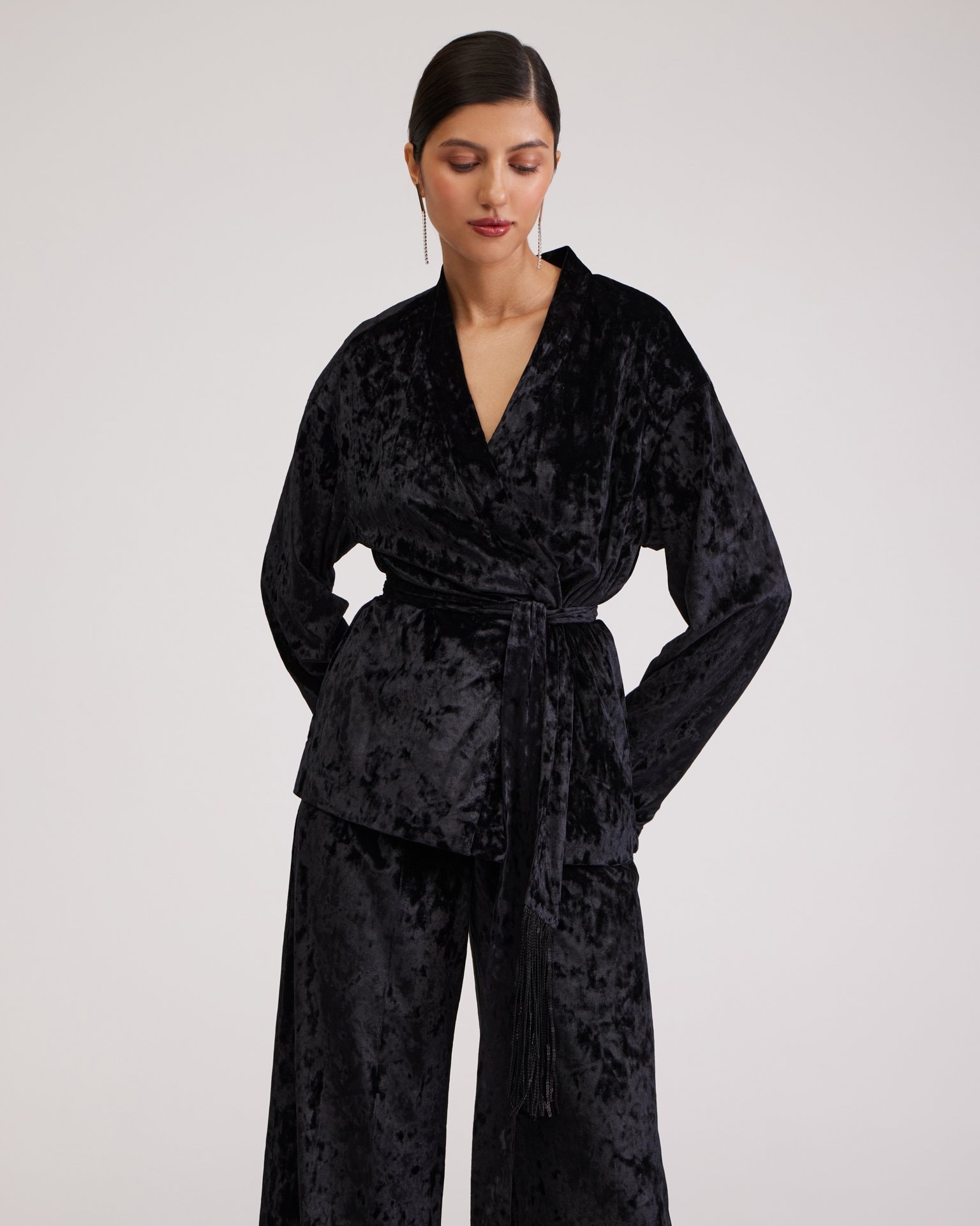 Black velvet trousers, Black — photo 3