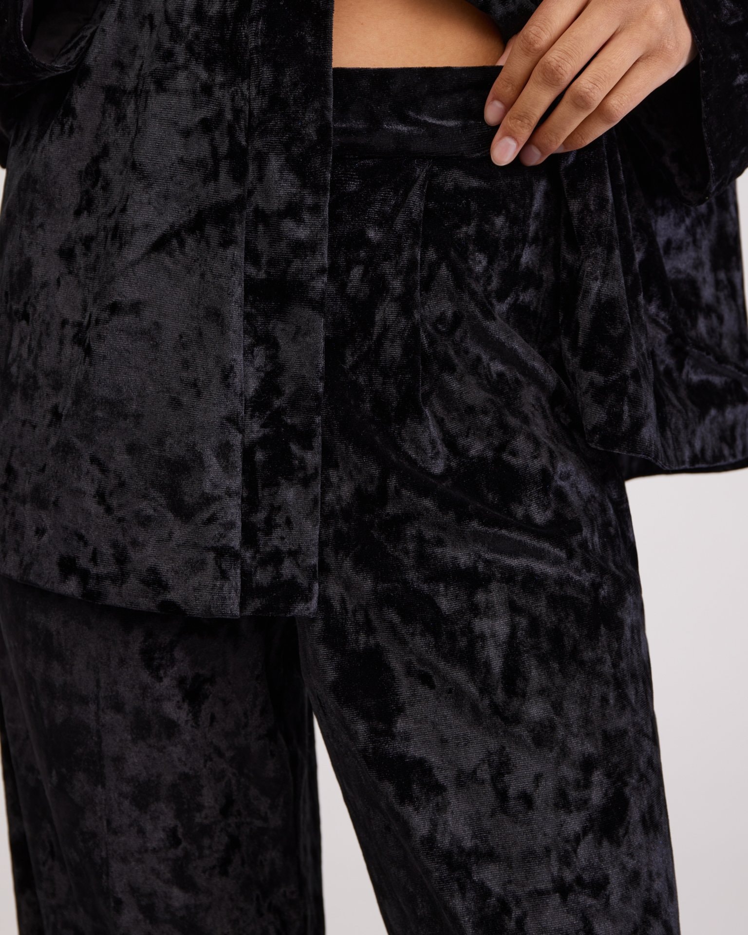 Black velvet trousers, Black — photo 7