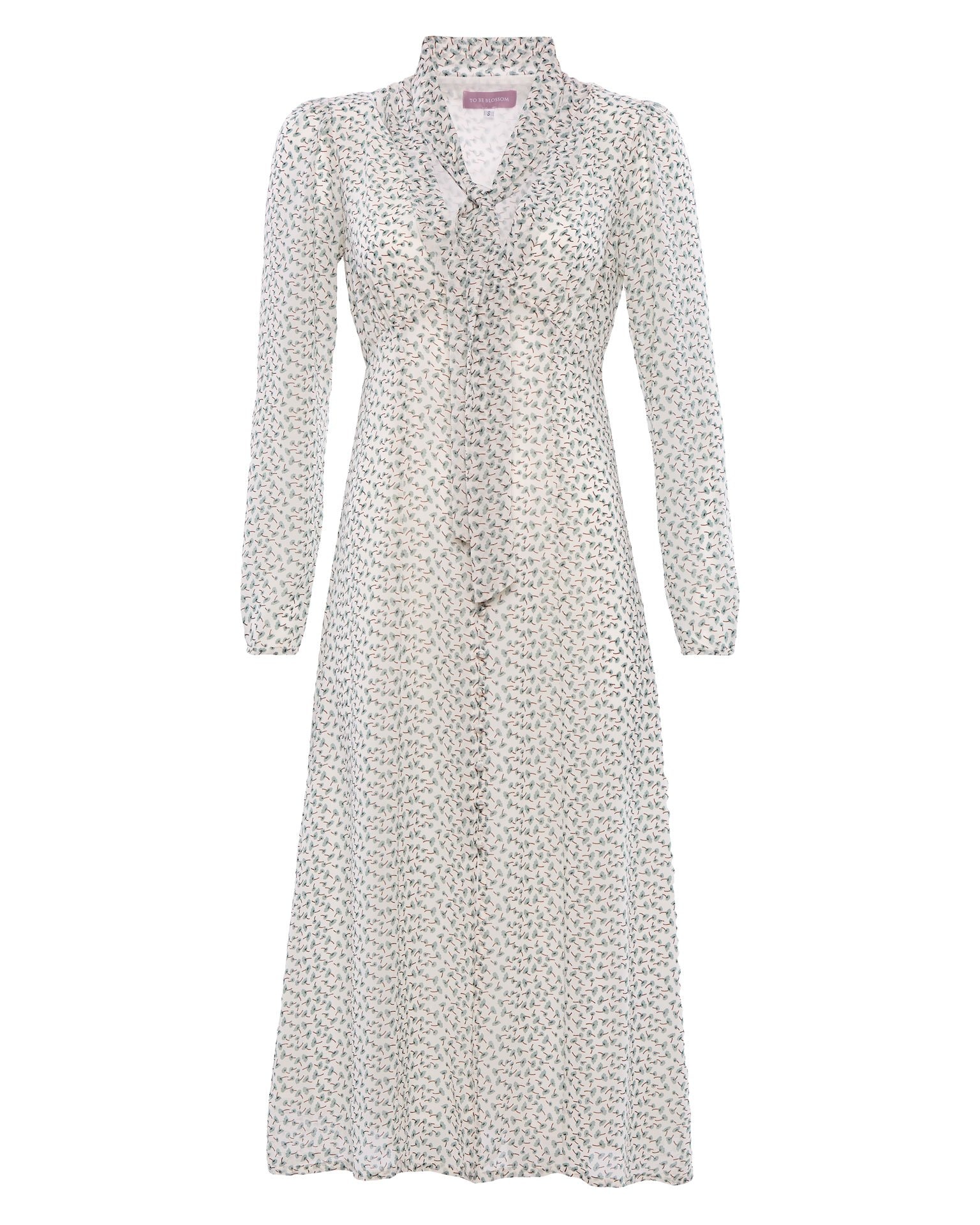 Mid-length dress with neck ties, Milky Blue — photo 7