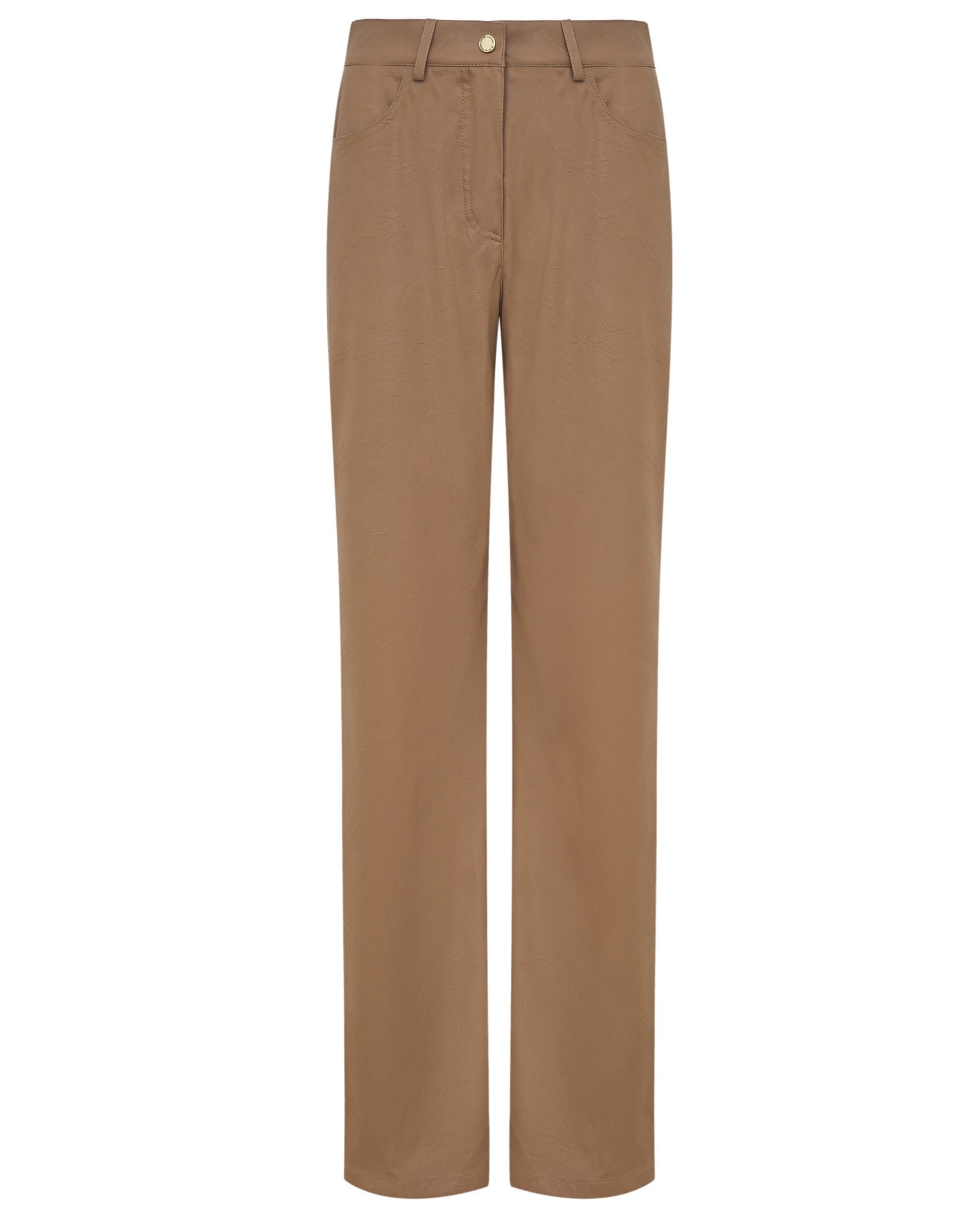 Coffee-coloured eco-leather trousers, Brown — photo 11