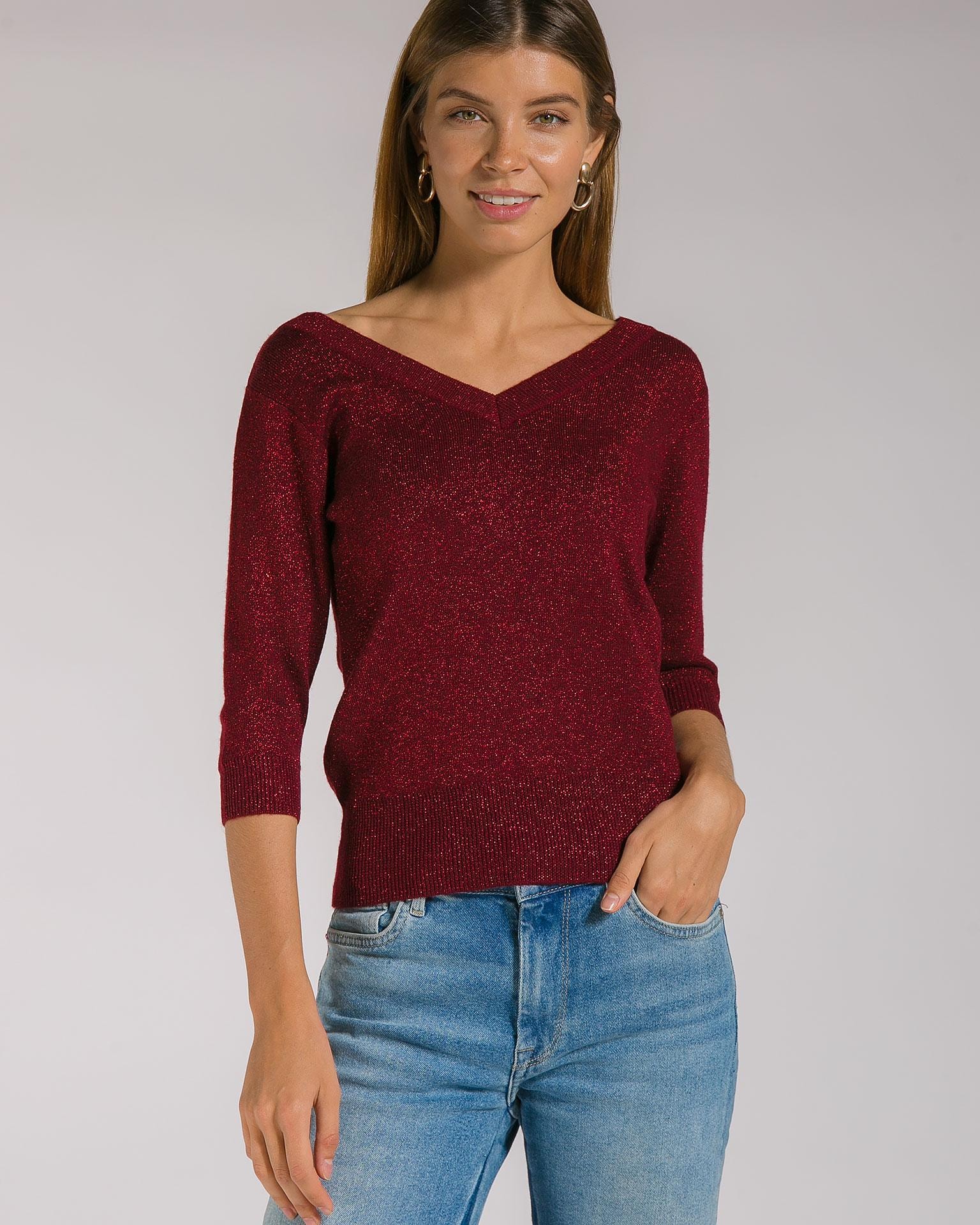 A lightweight cashmere jumper with a metallic thread accent, Burgundy — photo 2