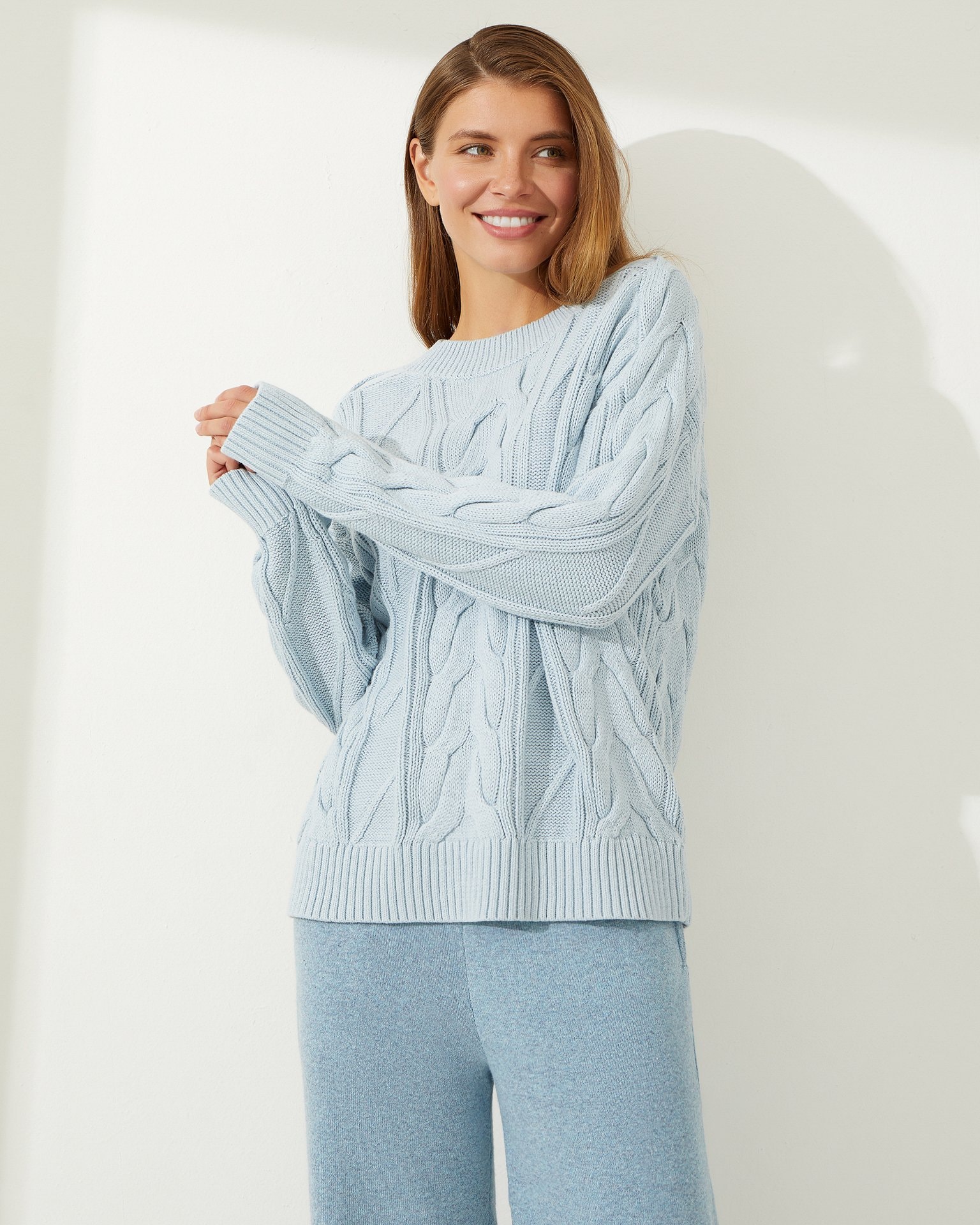 Cable Knit Jumper, Blue — photo 4