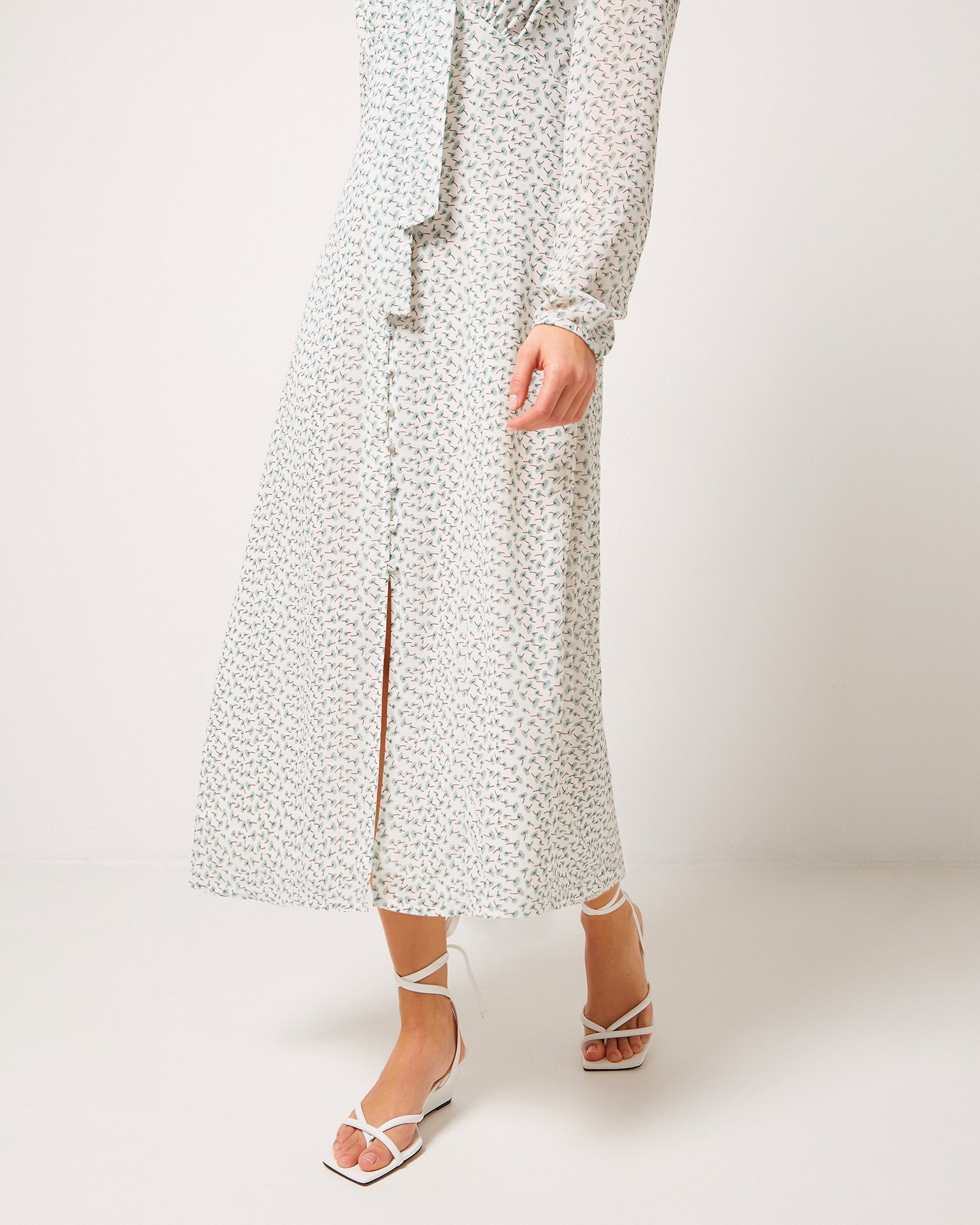 Mid-length dress with neck ties, Milky Blue — photo 6