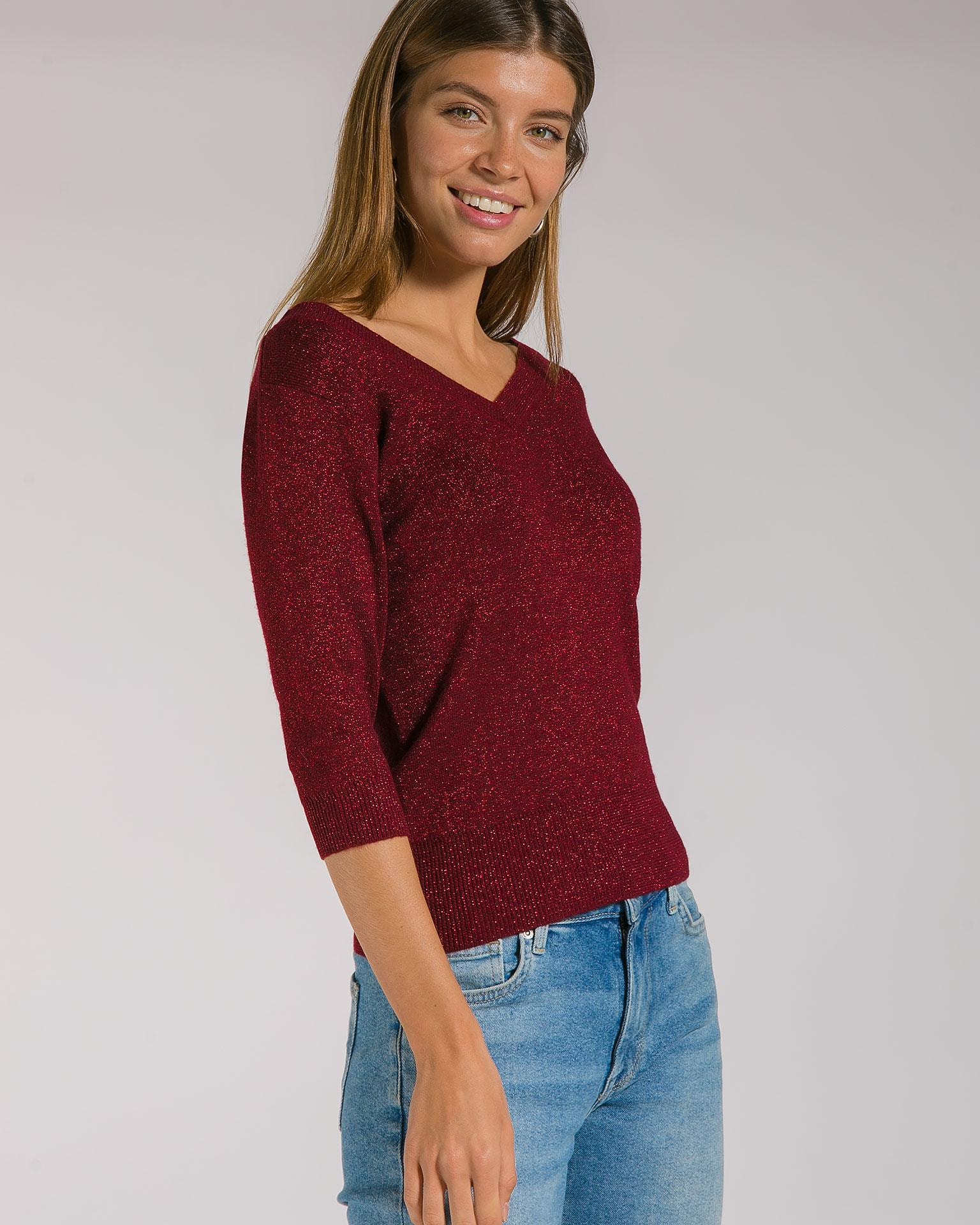 A lightweight cashmere jumper with a metallic thread accent, Burgundy — photo 3