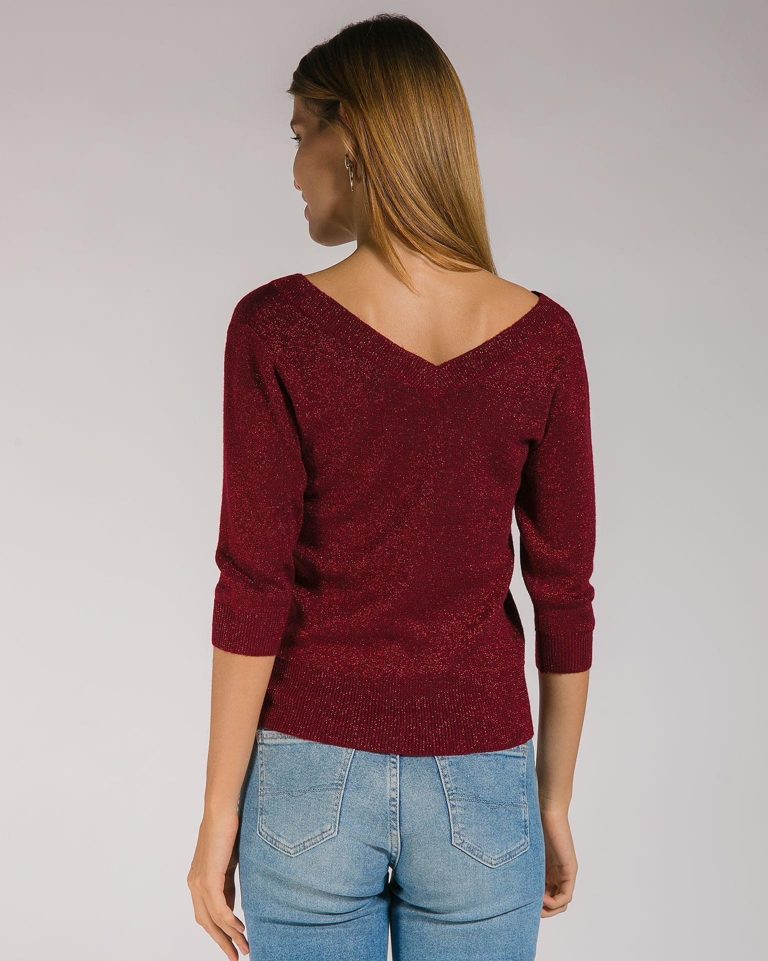A lightweight cashmere jumper with a metallic thread accent, Burgundy — photo 4