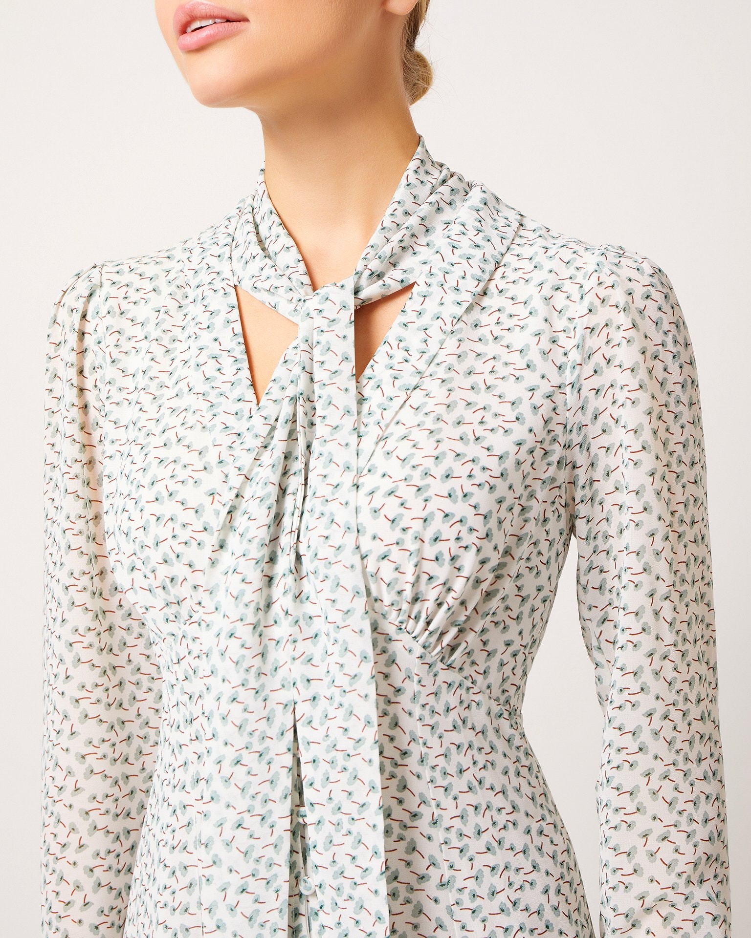 Mid-length dress with neck ties, Milky Blue — photo 5
