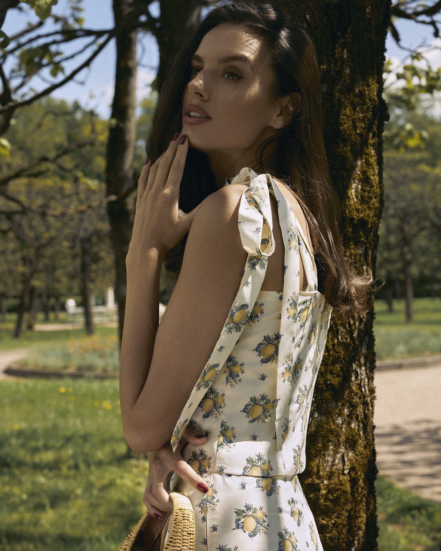 Lemon-print crop top, Light Beige — photo 3