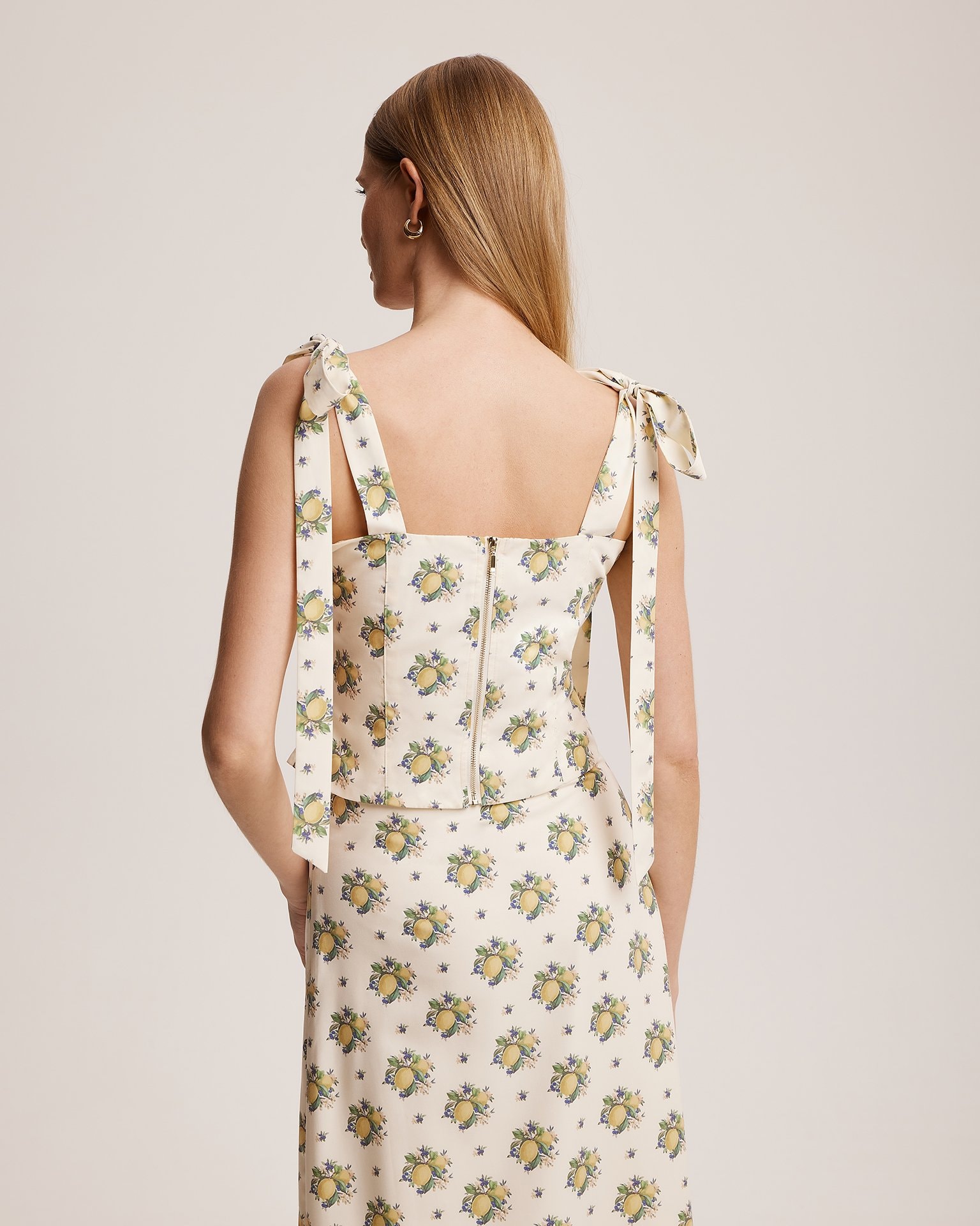 Lemon-print crop top, Light Beige — photo 6