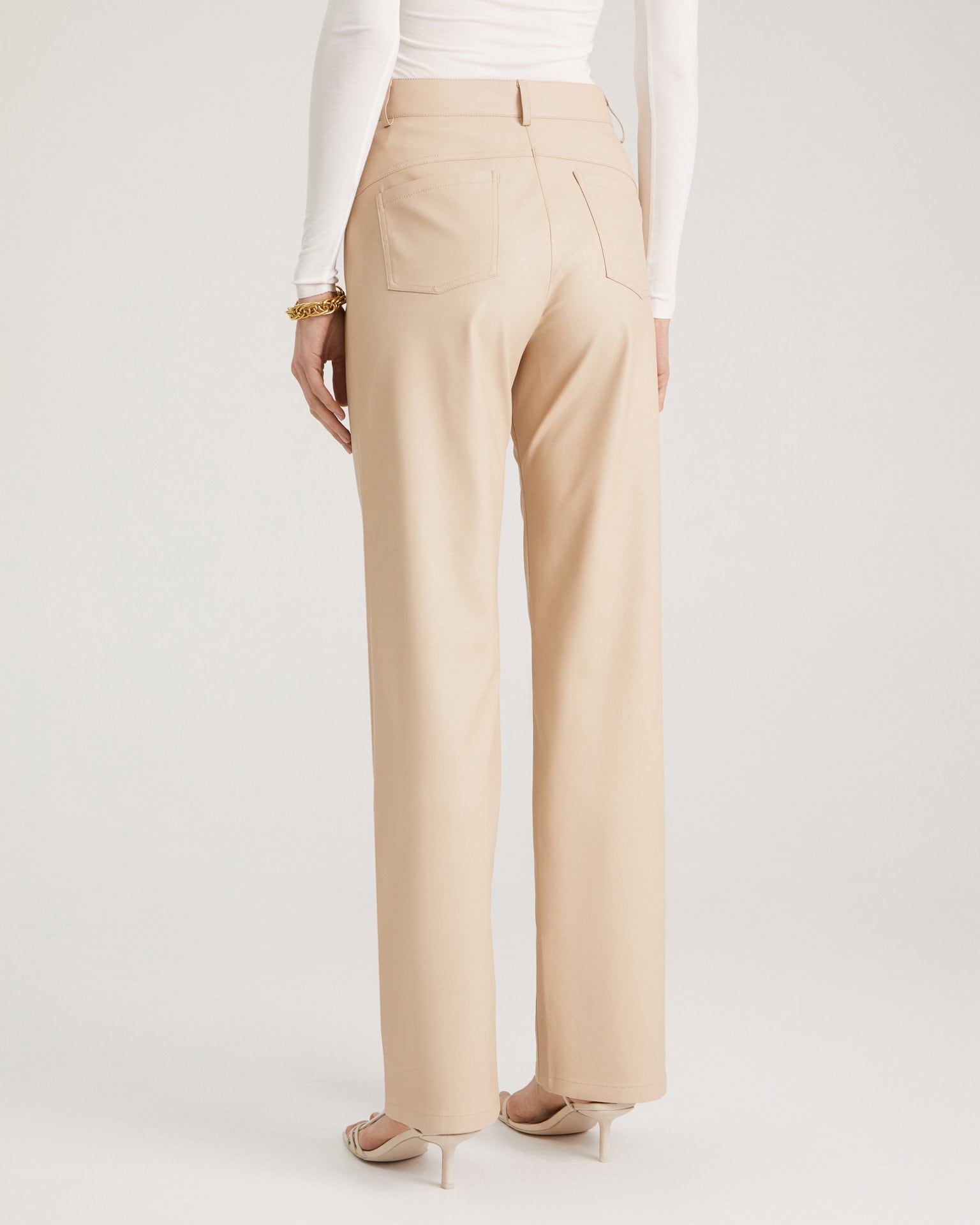 Beige faux leather trousers, Beige — photo 9