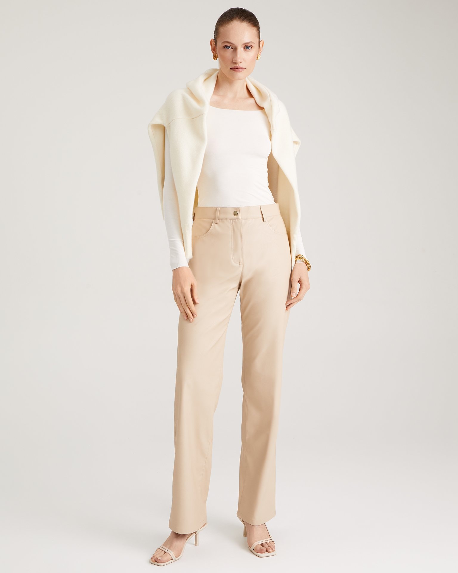 Beige faux leather trousers, Beige