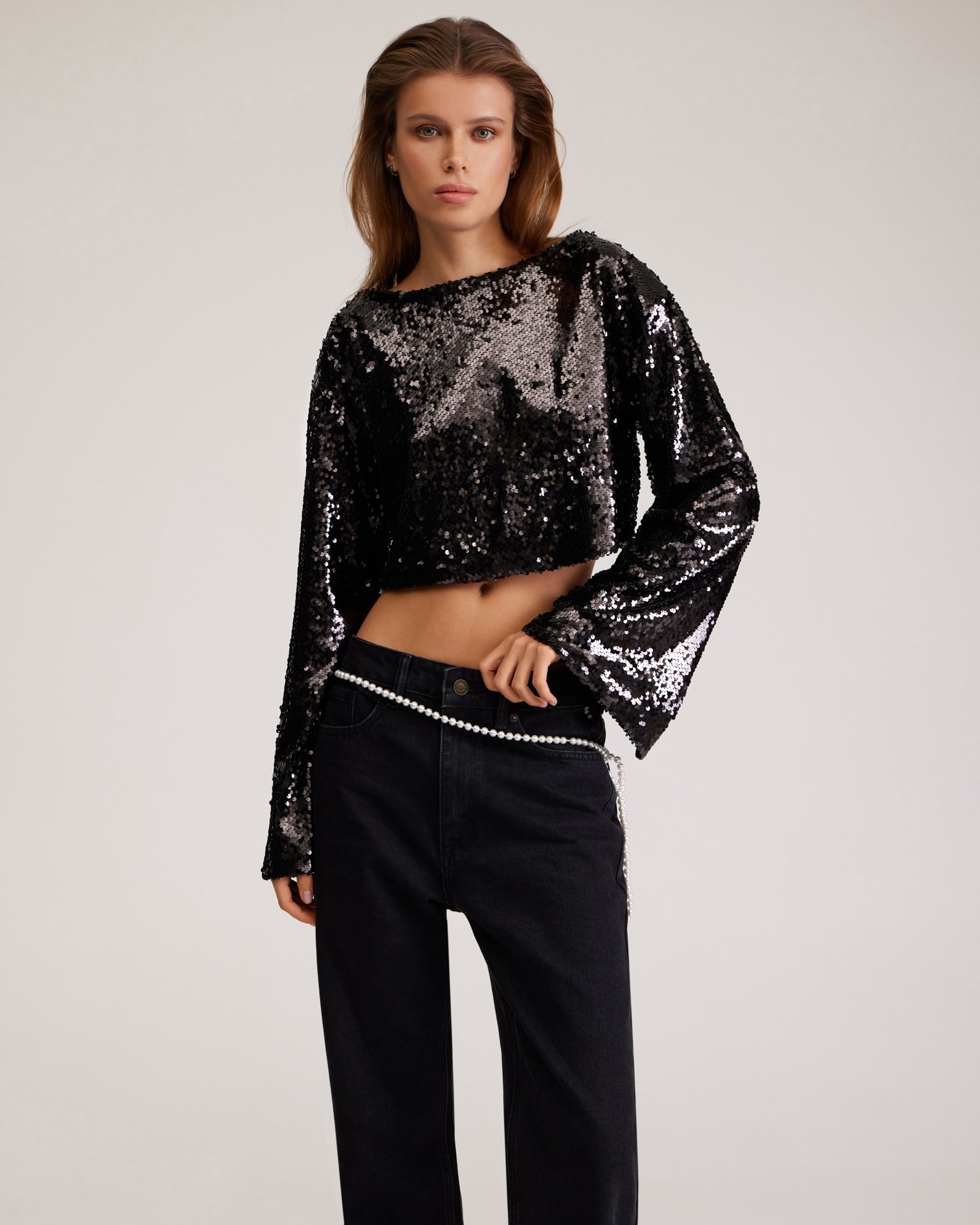 Black Sequin Top, Black — photo 9
