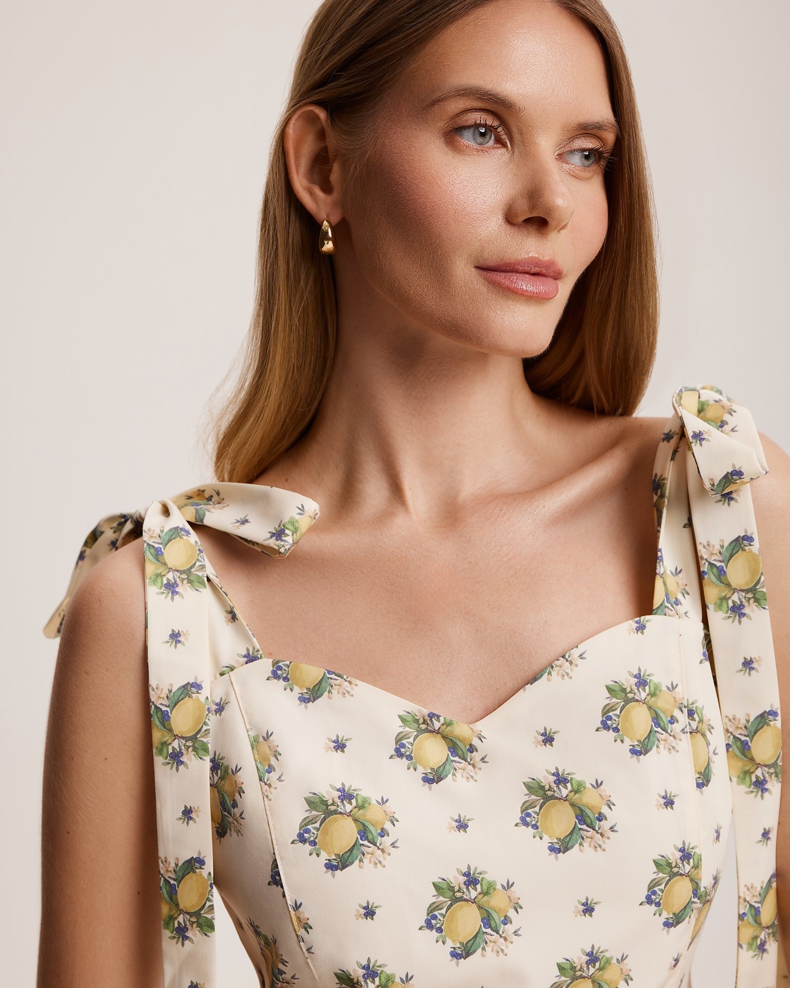 Lemon-print crop top, Light Beige — photo 4
