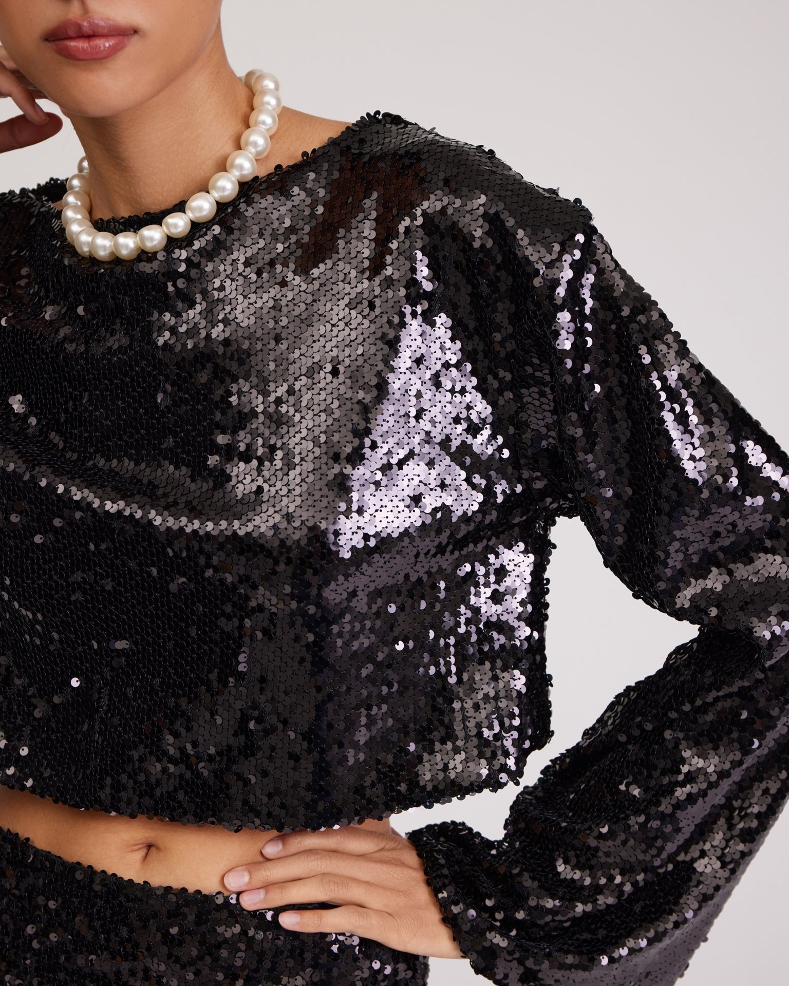Black Sequin Top, Black — photo 5