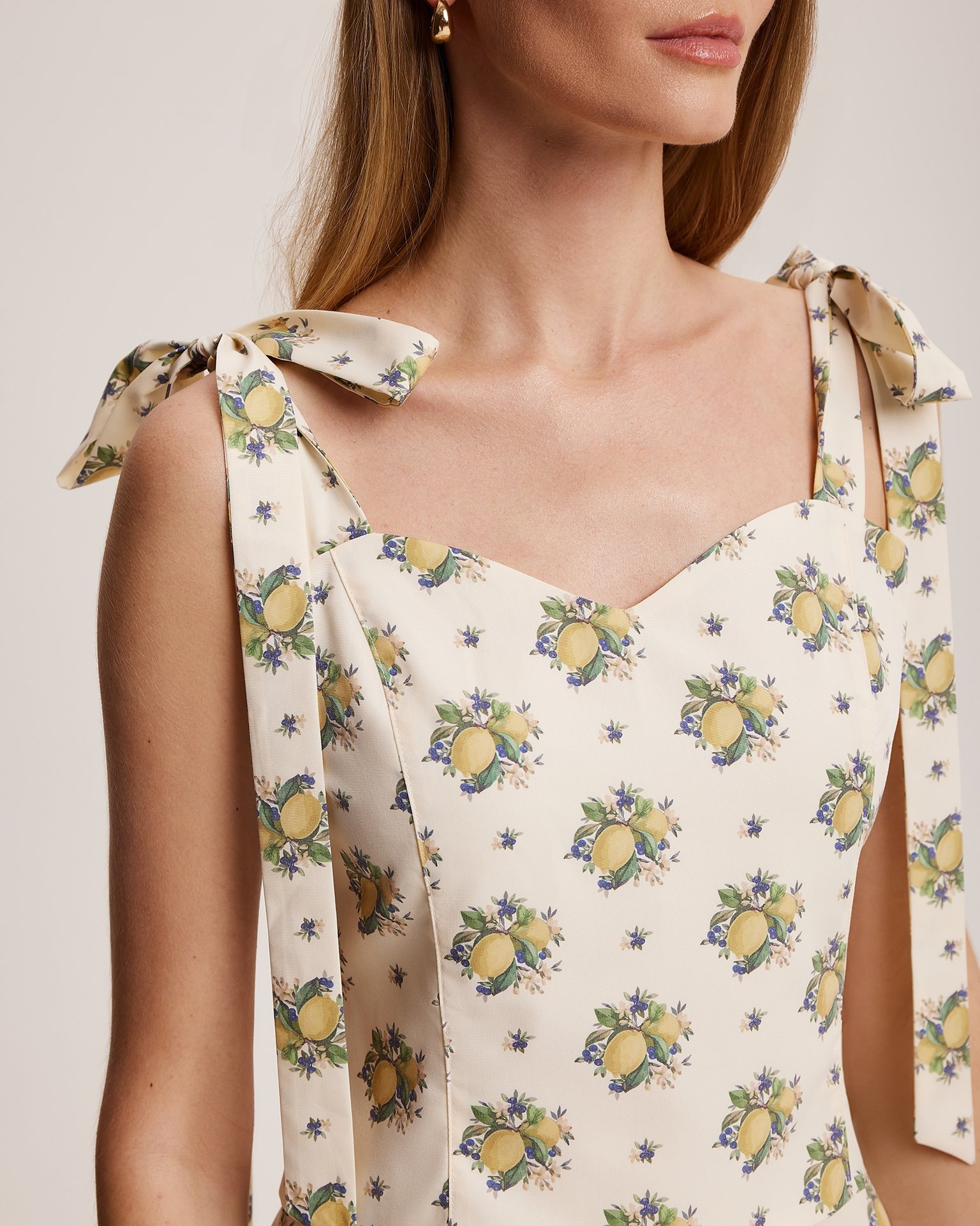 Lemon-print crop top, Light Beige — photo 8