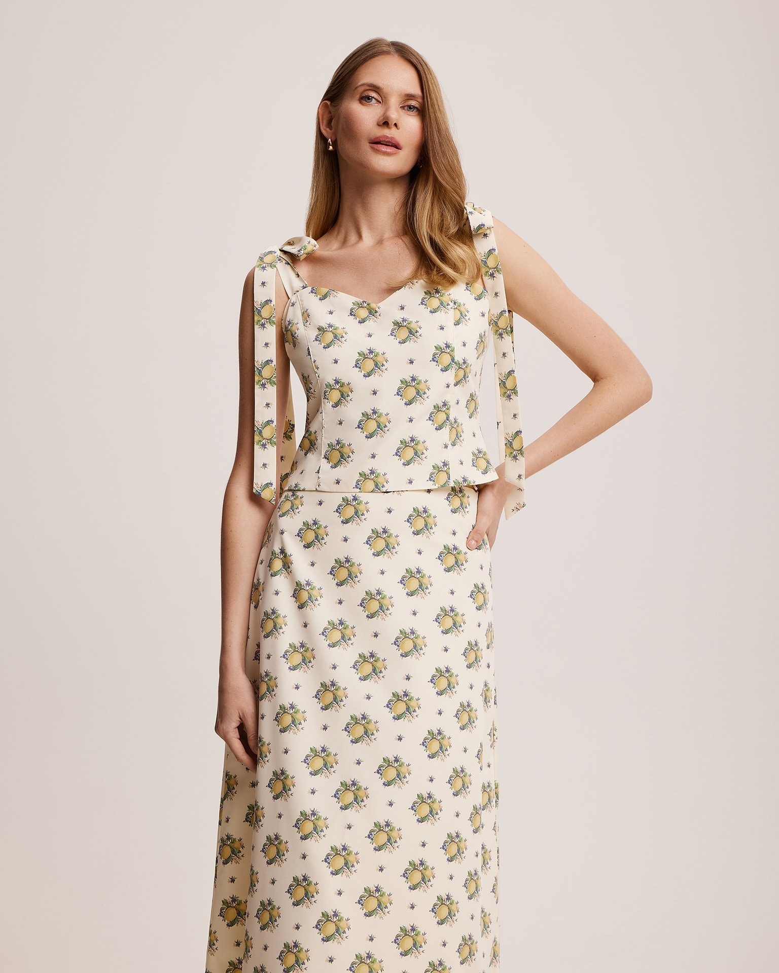 Lemon-print crop top, Light Beige — photo 5