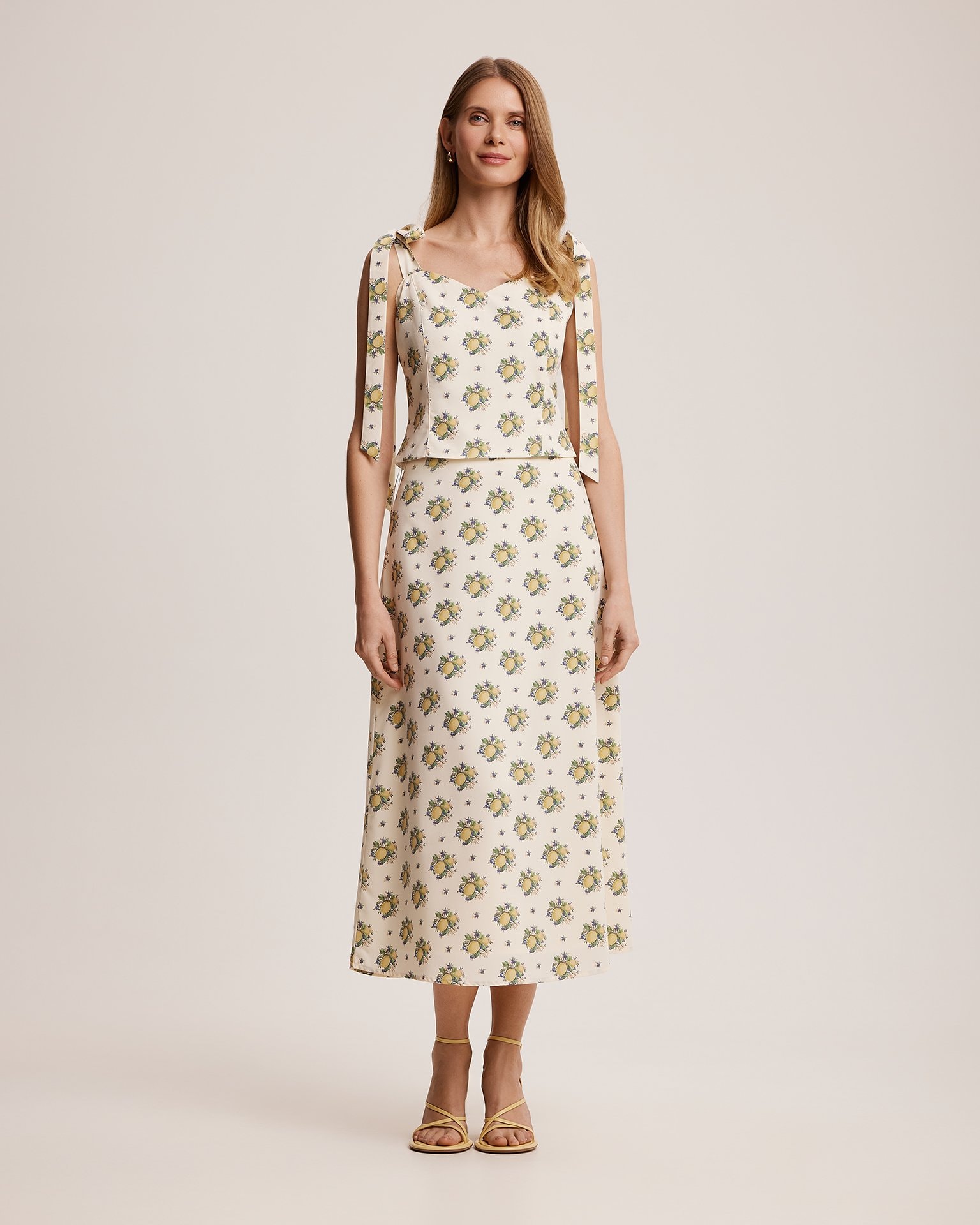Lemon-print crop top, Light Beige — photo 7