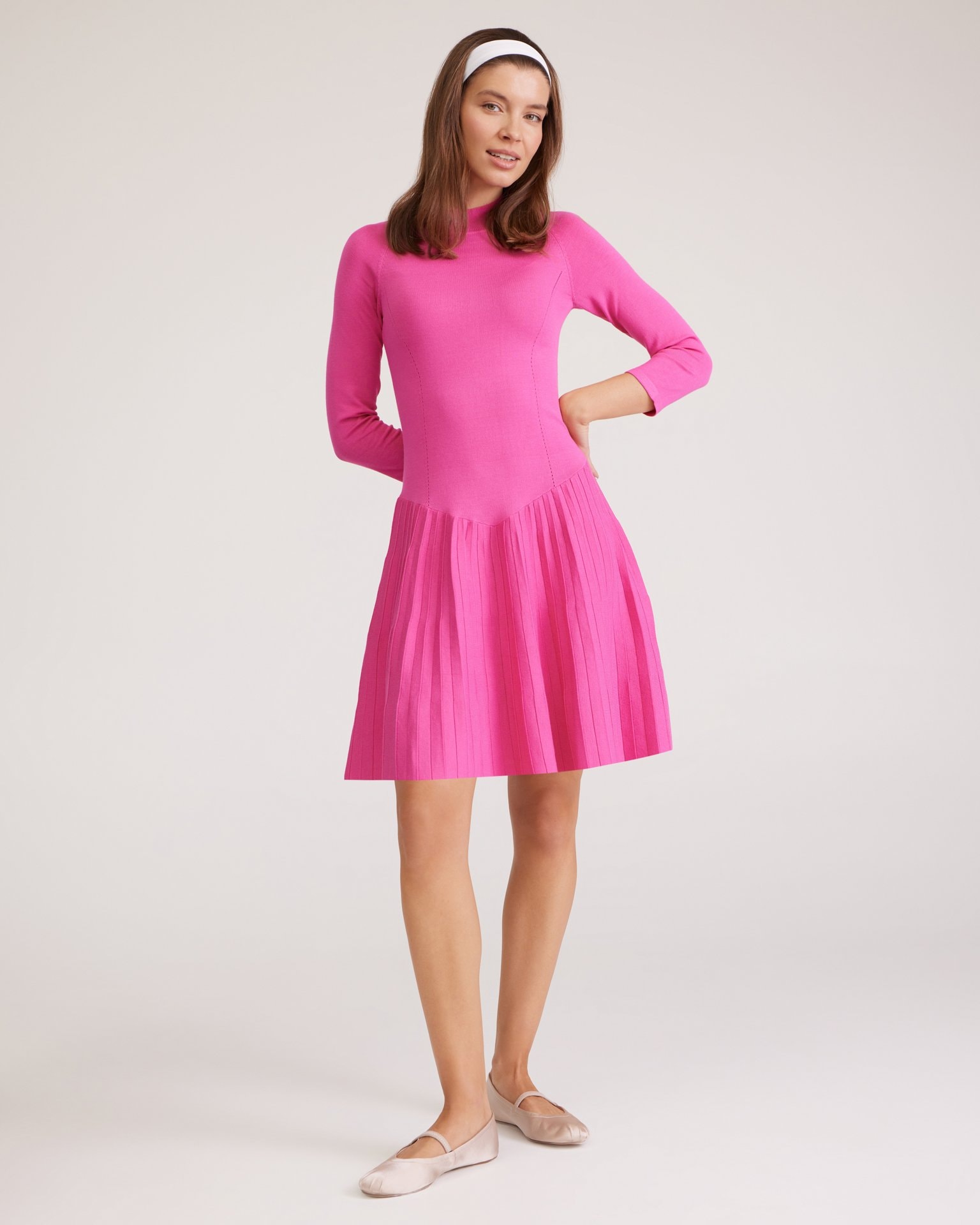 Pleated Dress, Fuchsia — photo 4