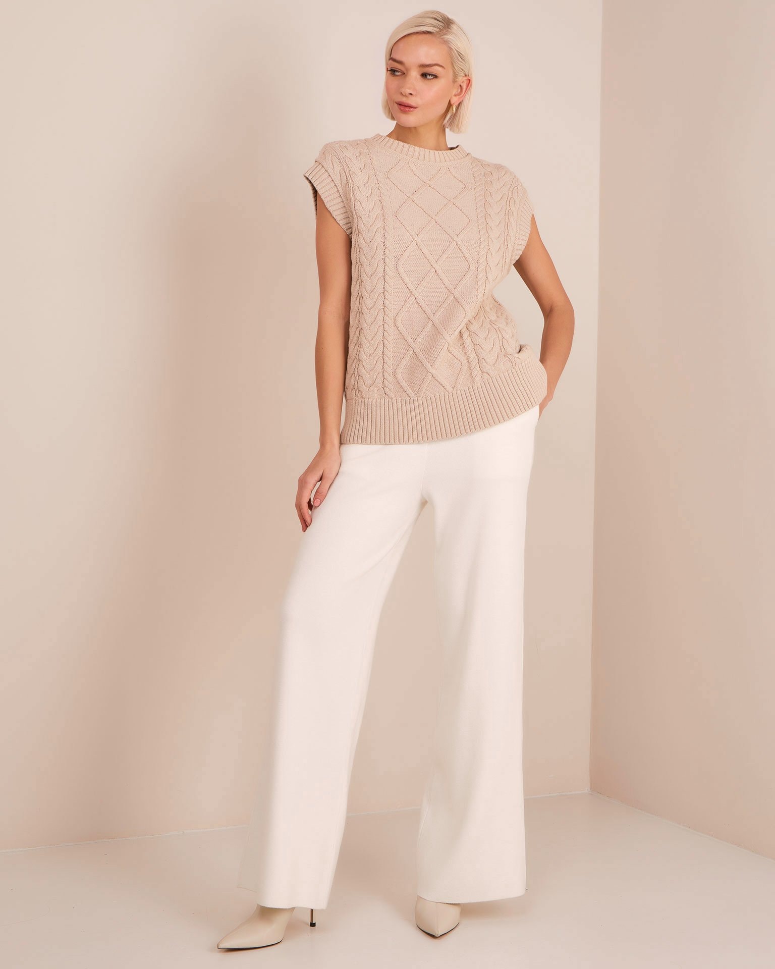 Sleeveless Jumper, Beige — photo 2