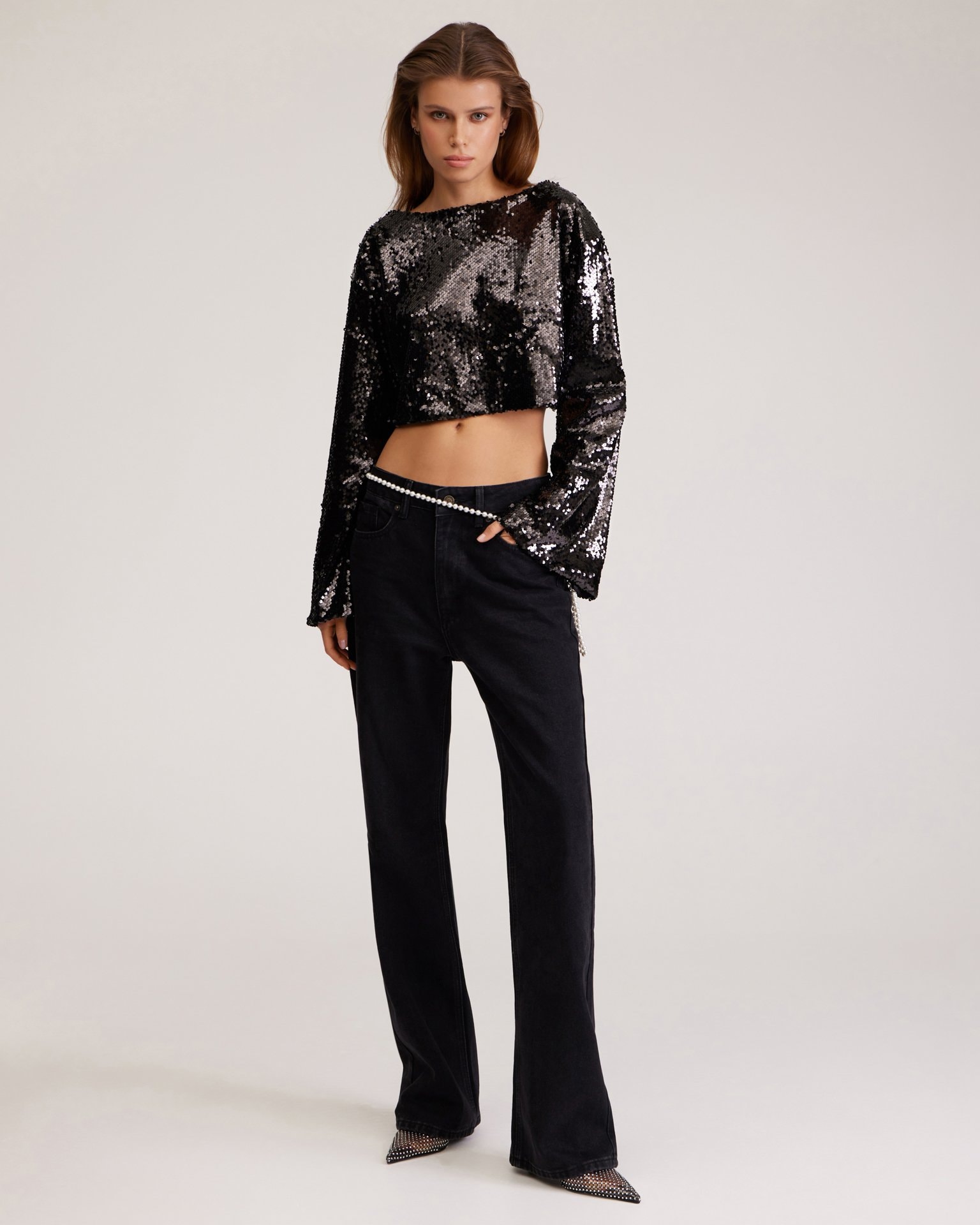 Black Sequin Top, Black — photo 7