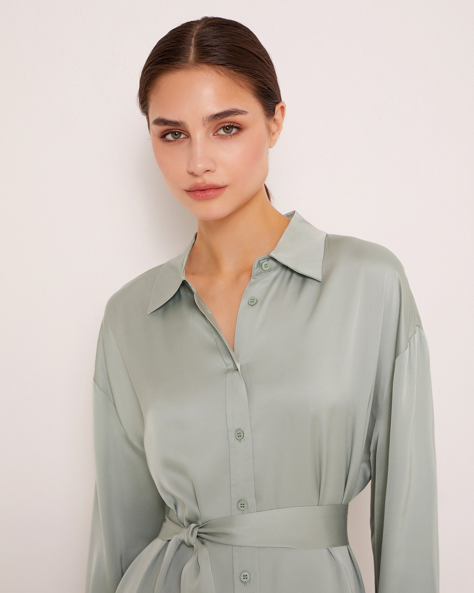 Satin shirt dress, Mint — photo 5