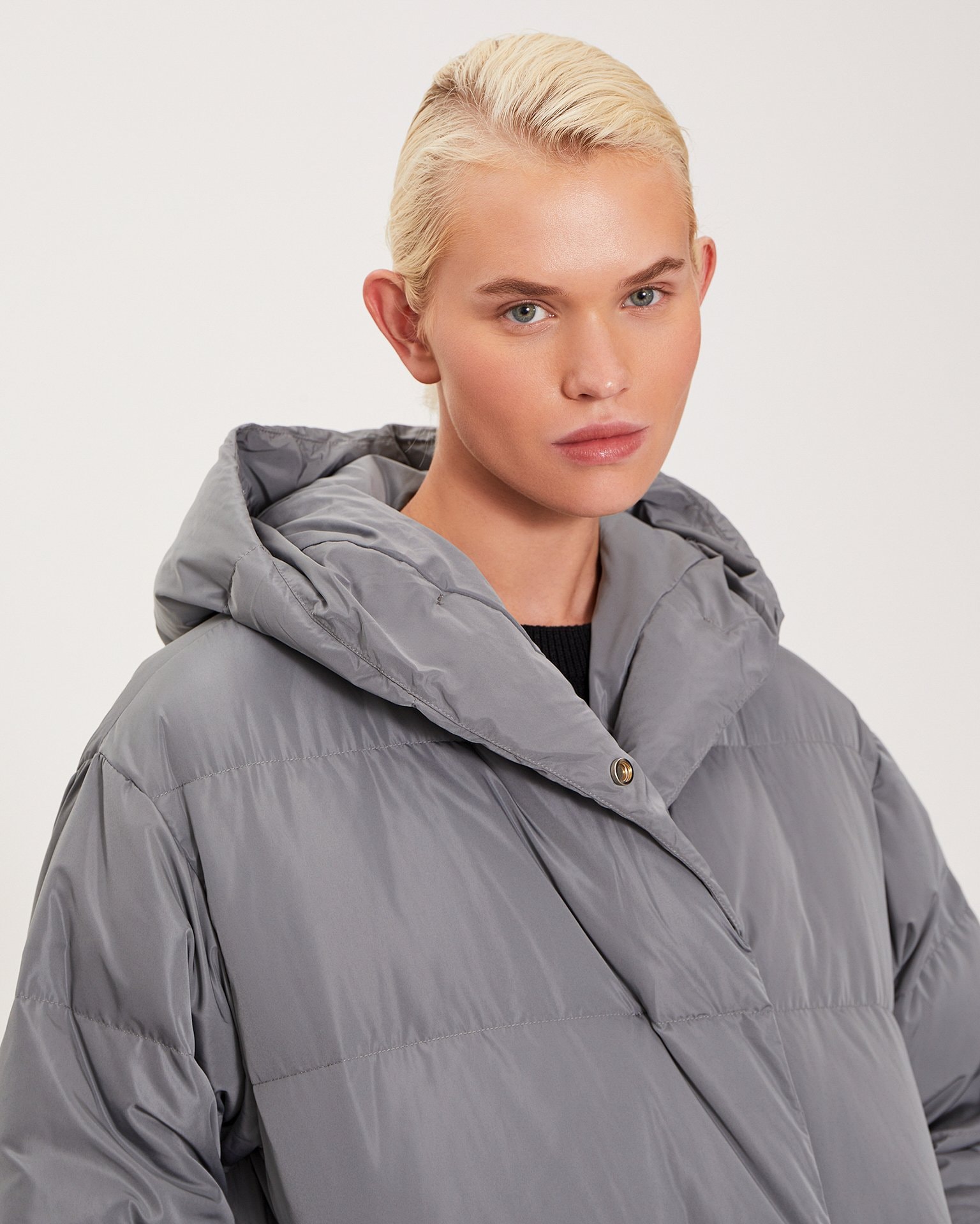 Puffer coat with hood, Graphite — photo 4