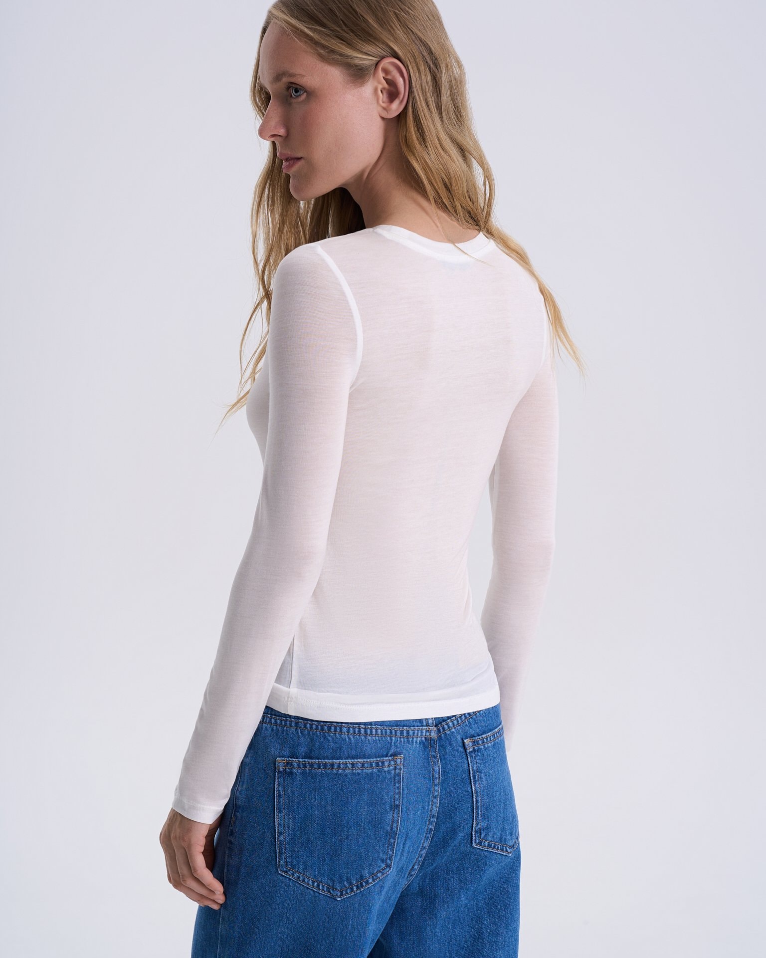 White Tencel long sleeve top, White