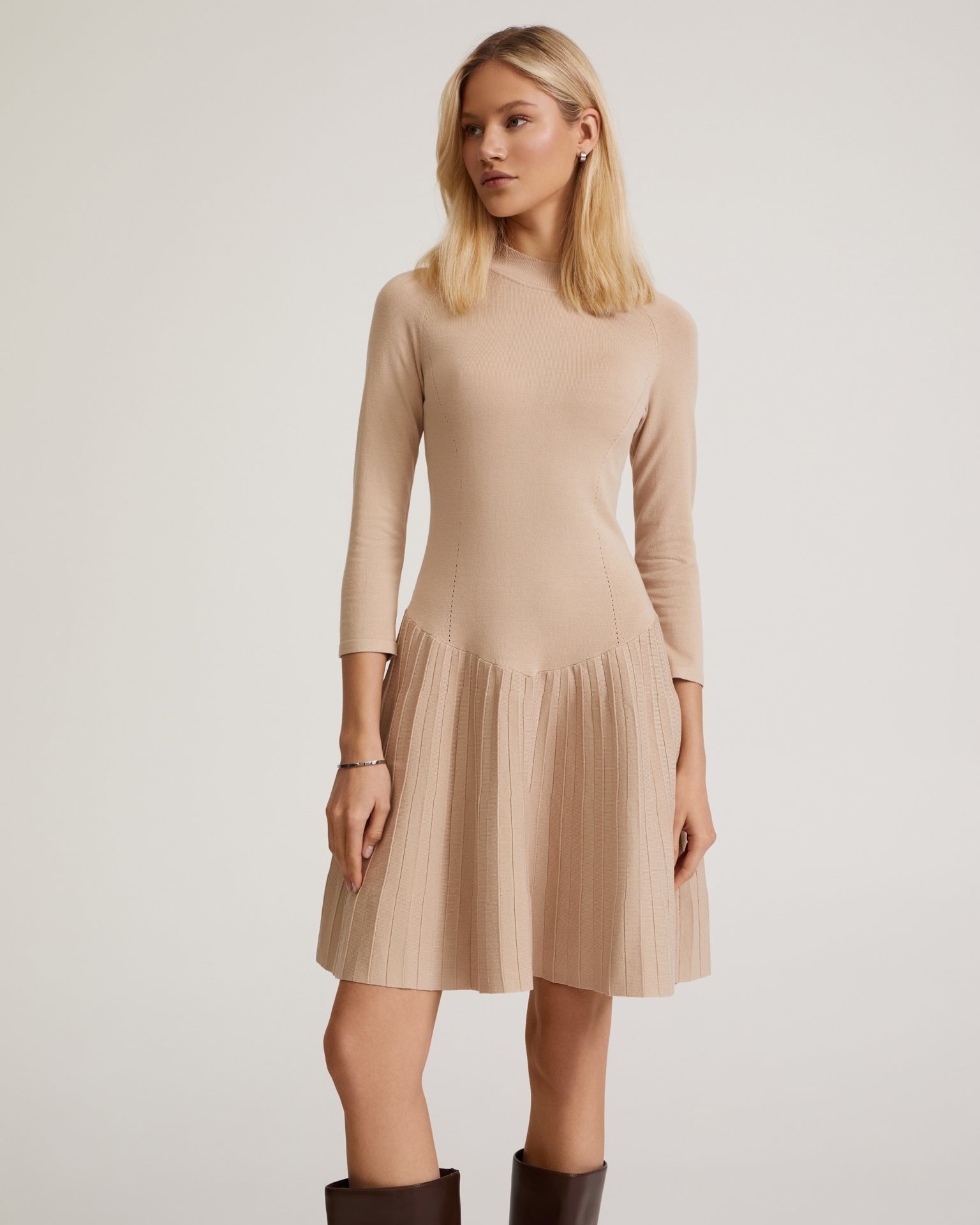 Pleated dress, Beige — photo 7