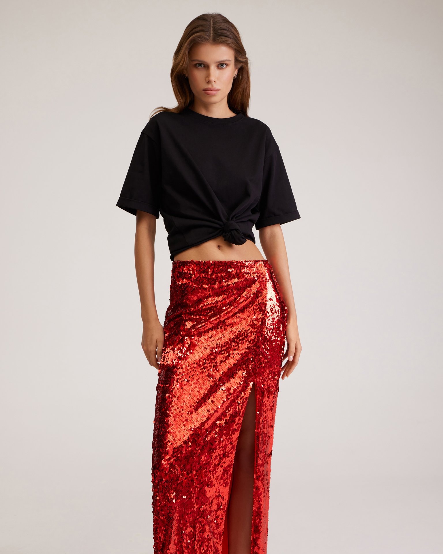 Red sequin skirt, Red — photo 8