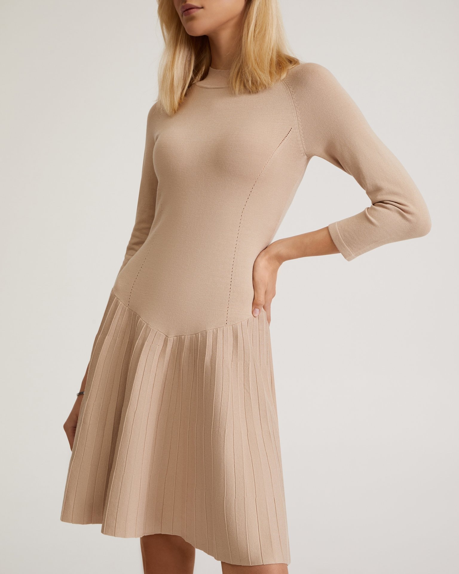 Pleated dress, Beige — photo 10