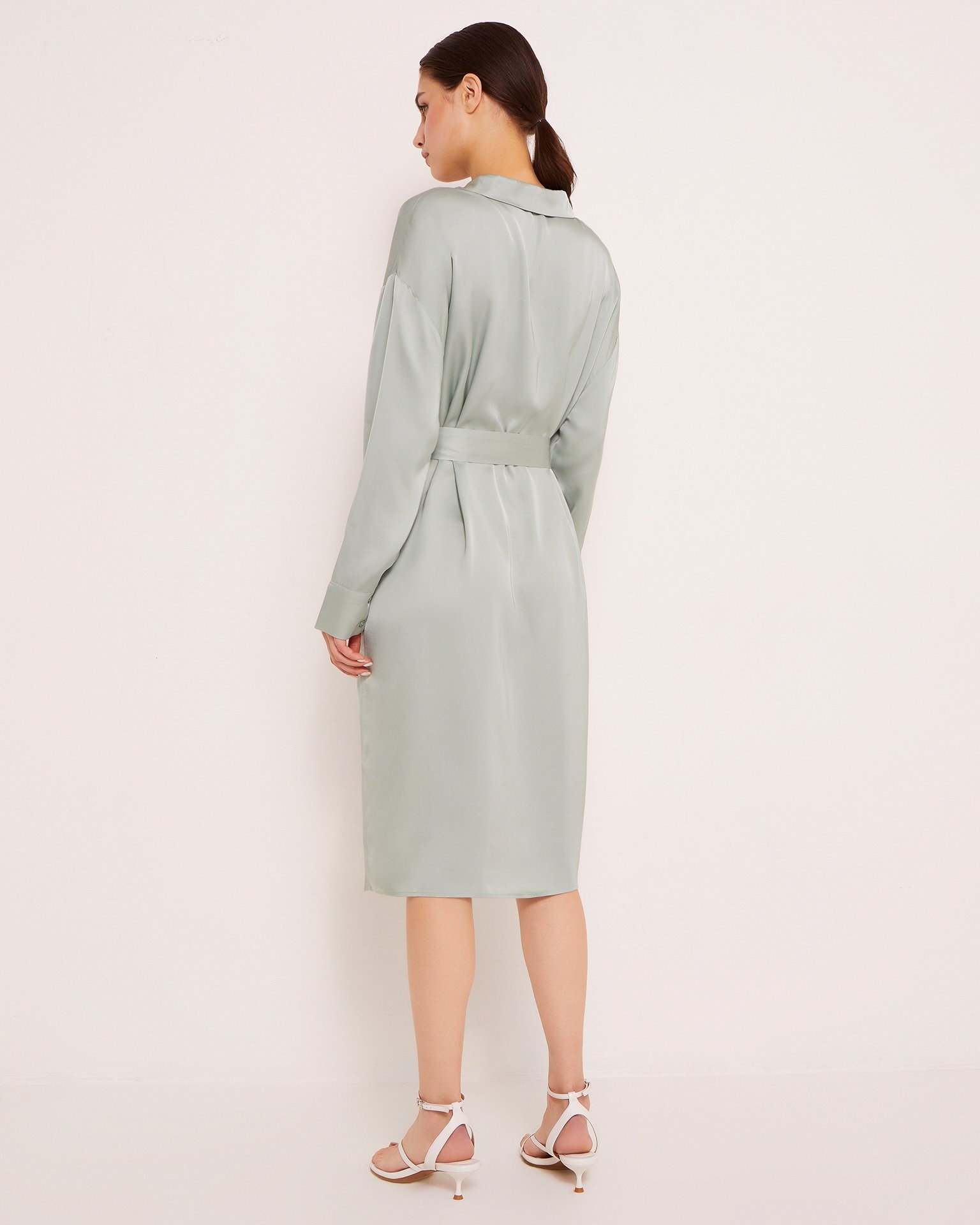 Satin shirt dress, Mint — photo 3