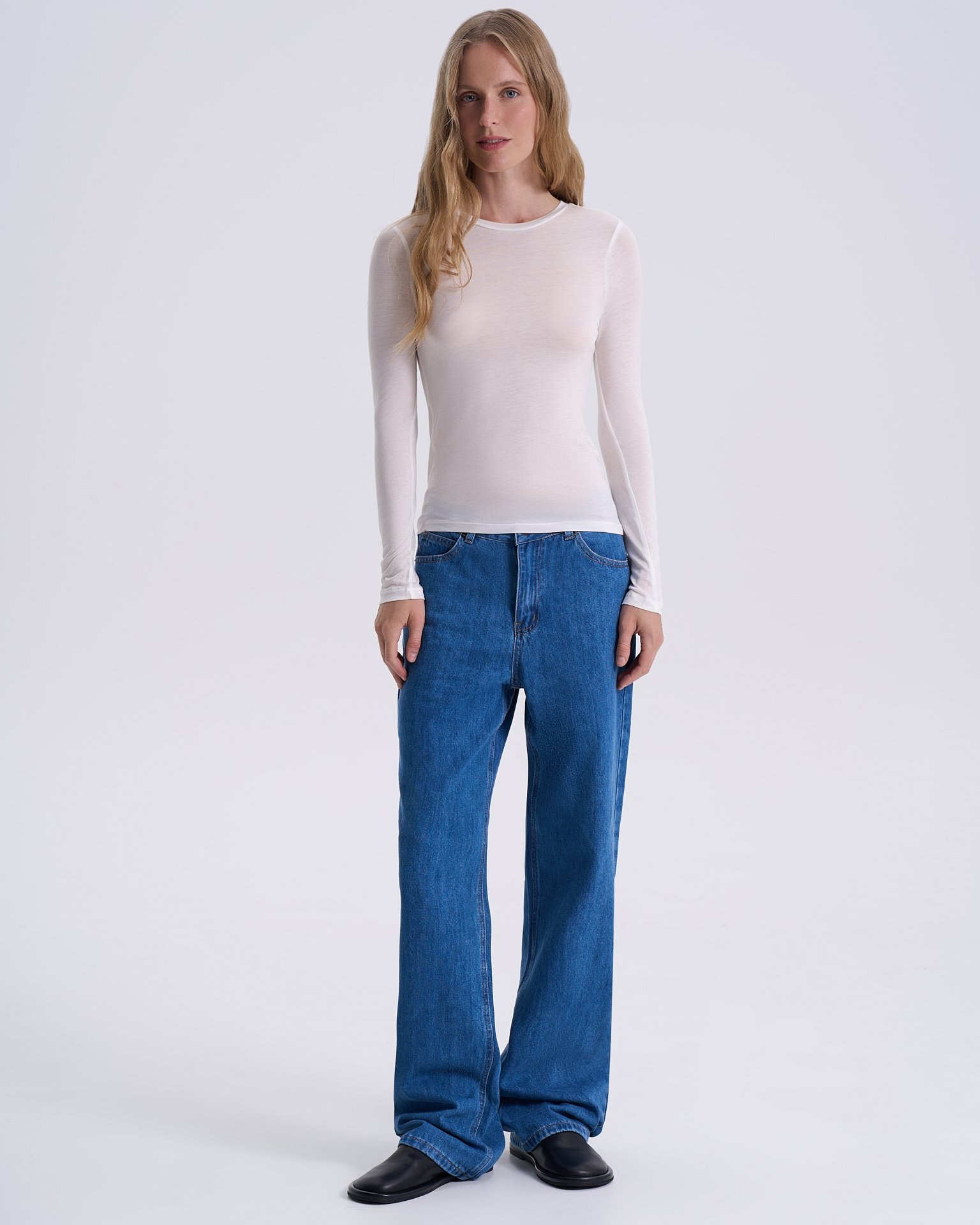 White Tencel long sleeve top, White — photo 4