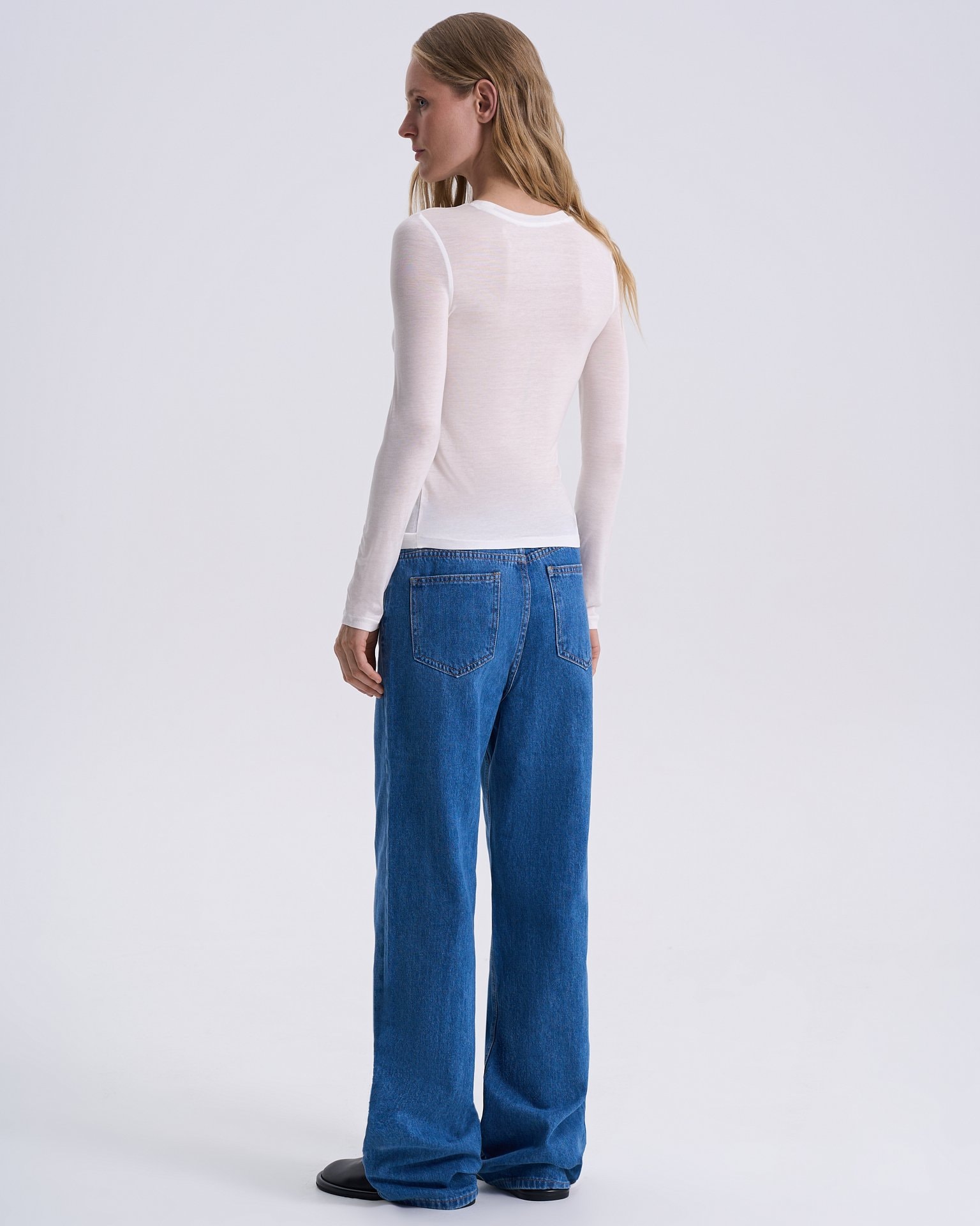 White Tencel long sleeve top, White — photo 3