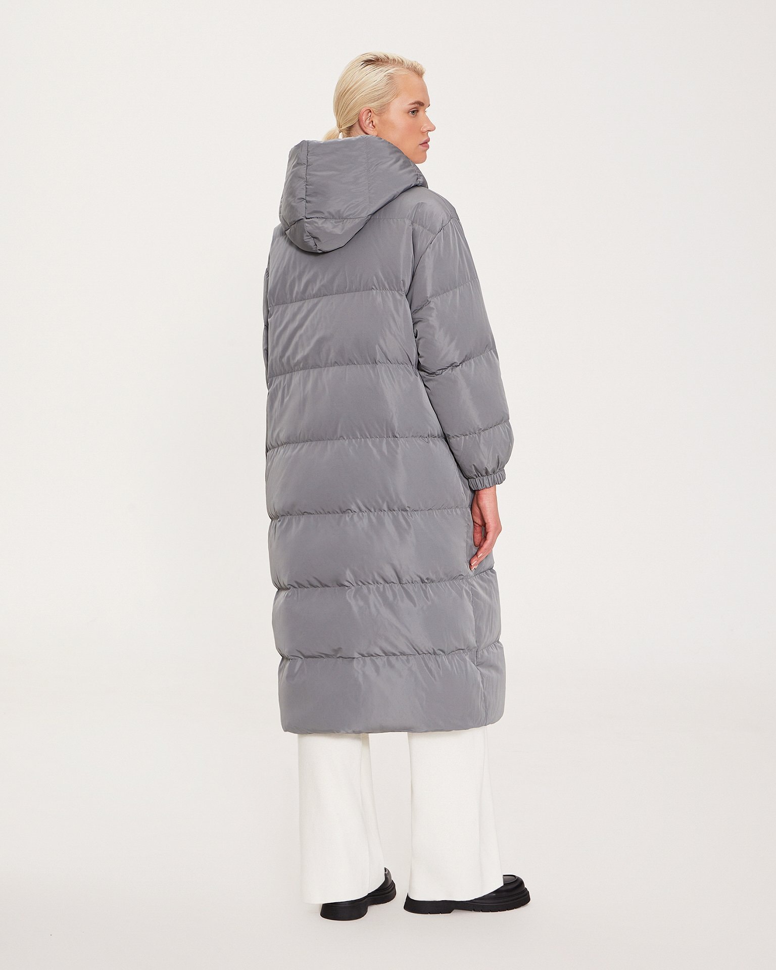 Puffer coat with hood, Graphite — photo 3