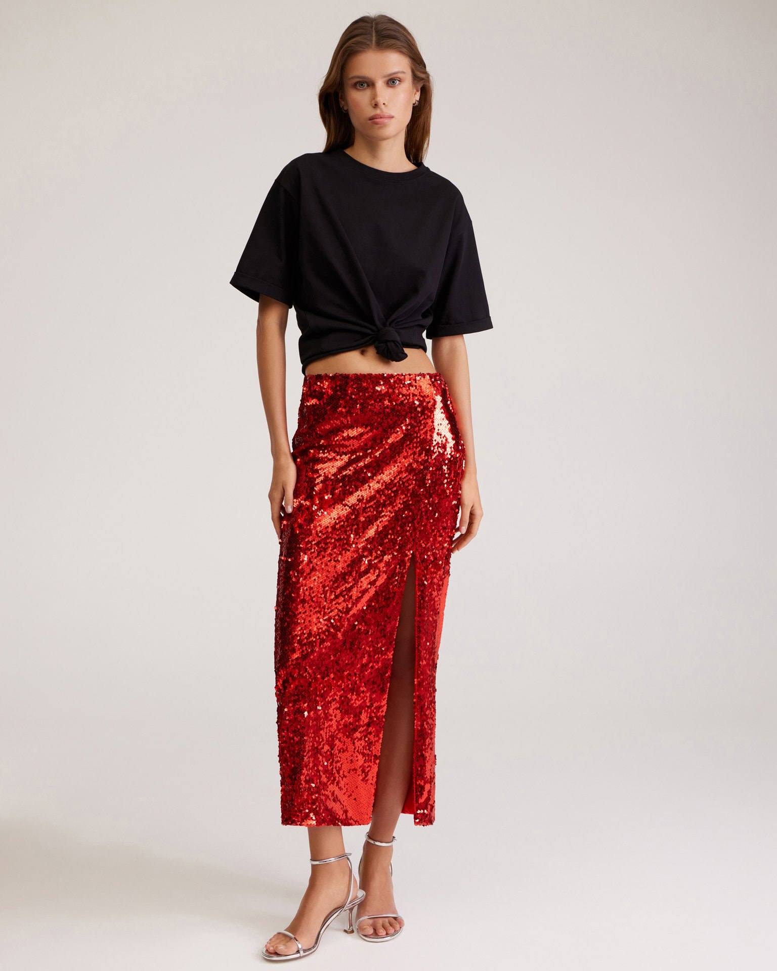 Red sequin skirt, Red — photo 7