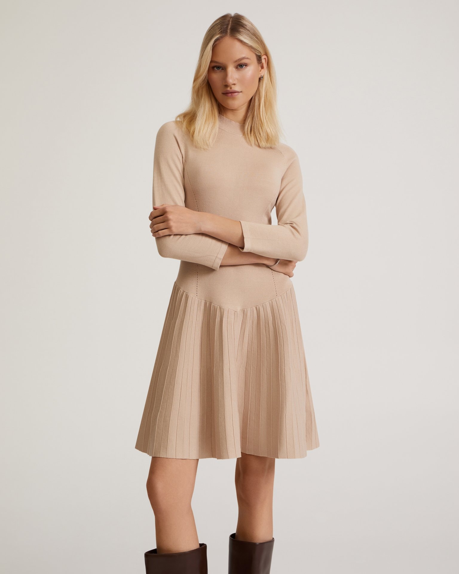 Pleated dress, Beige — photo 5